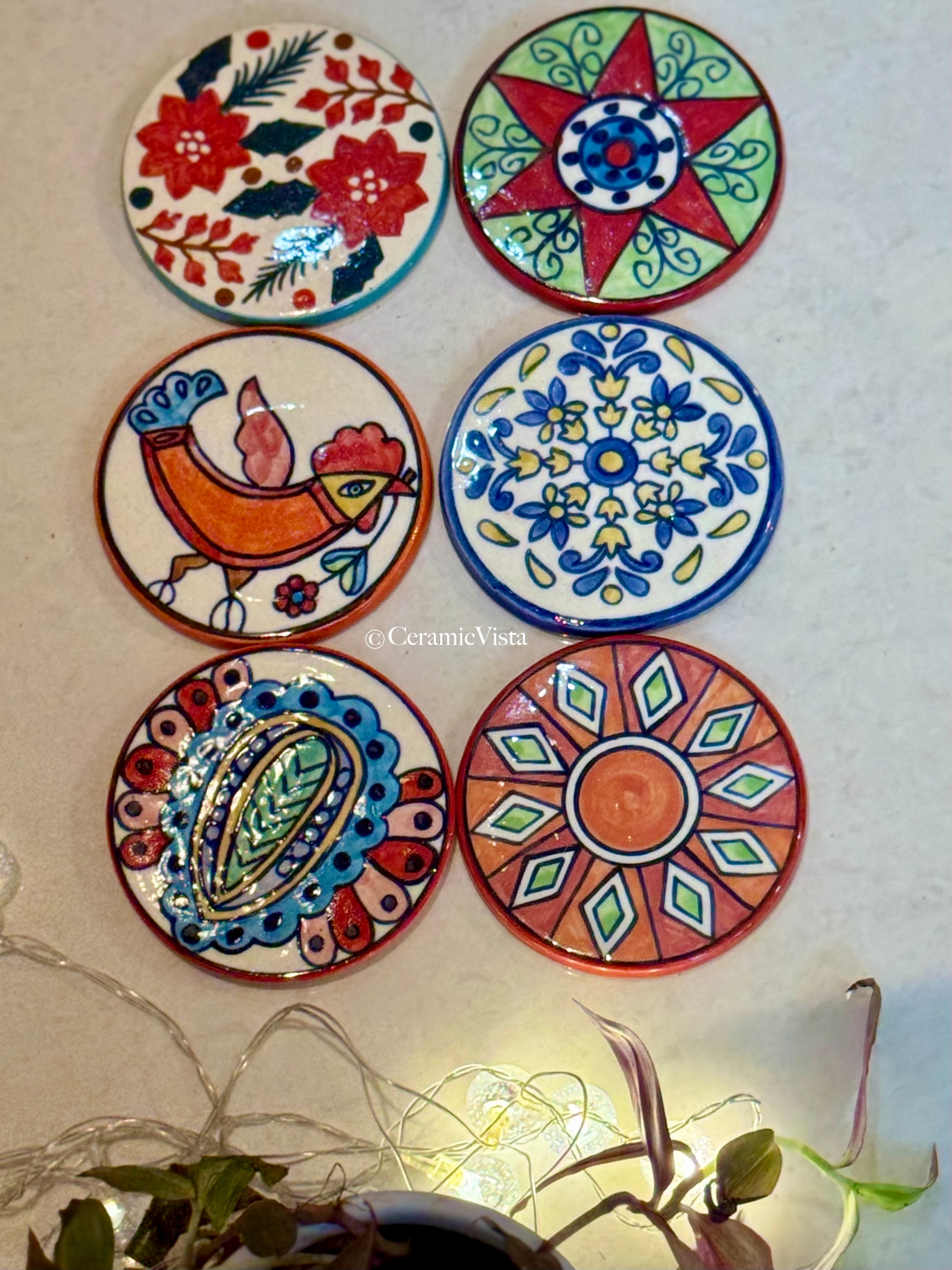 Hand-Painted Ceramic Coasters – Custom Curated Sets (Set of 6 & Set of 2) | CeramicVista