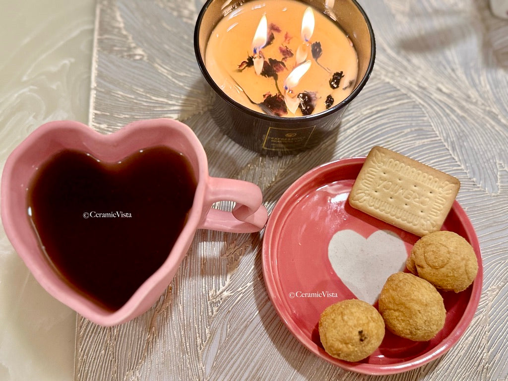 Midnight Romance - Heart Ceramic Mug- Pink, Blue, Heart Prints, White