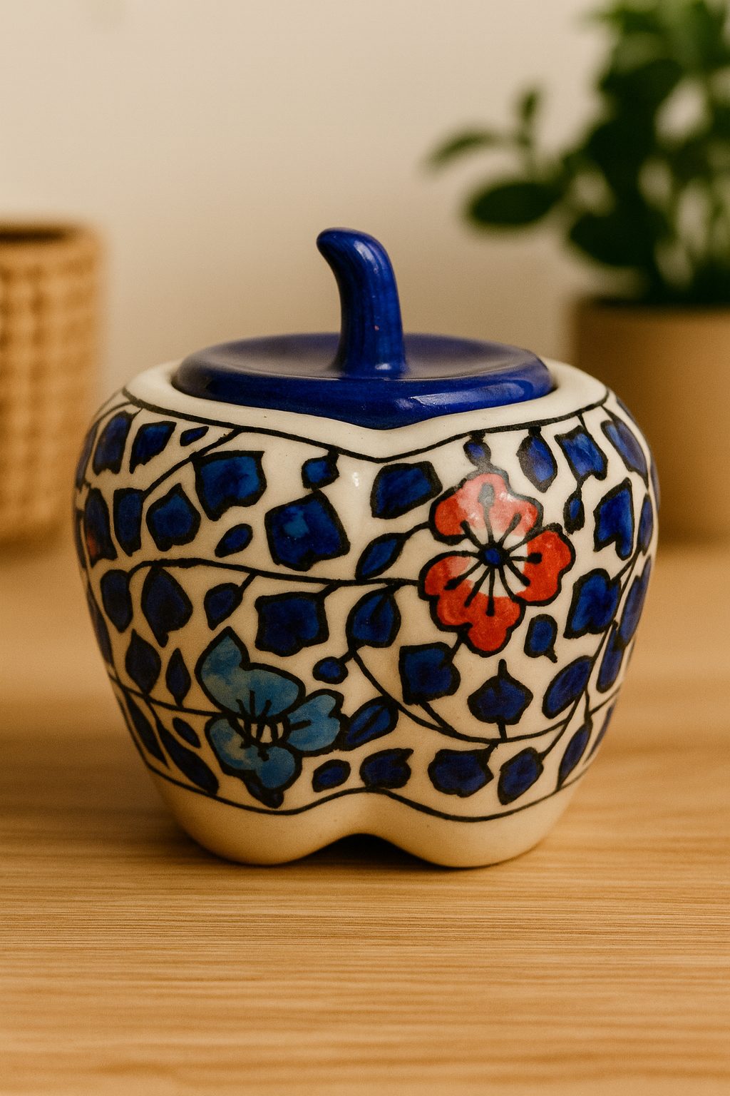 Hand-Painted Floral Ceramic Pickle / Condiment Jar/ Holder with Lid