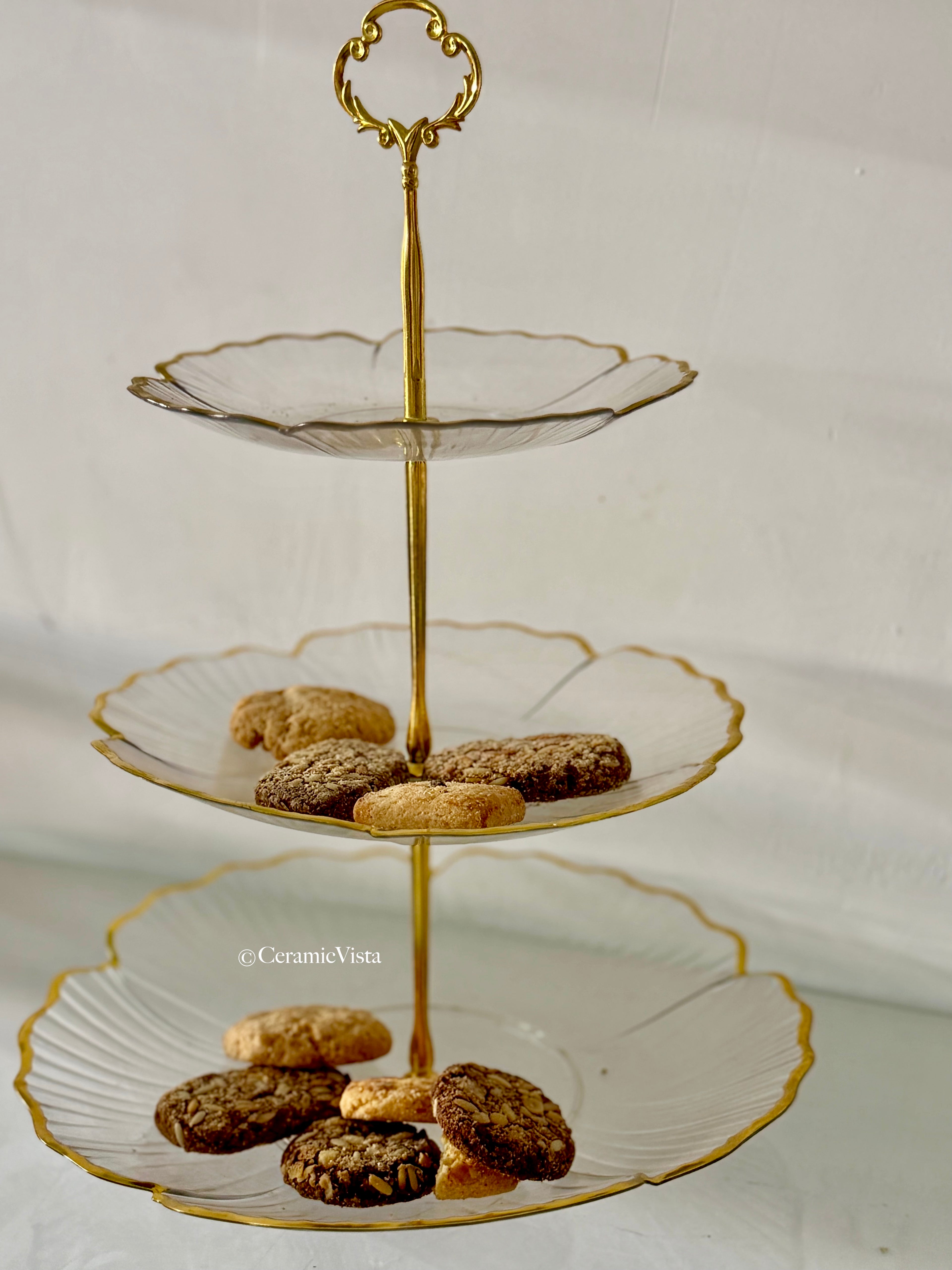 3-Tier Acrylic Serving Stand with Gold Detailing for Cakes, Cupcakes, Cookies & Pastries | CeramicVista
