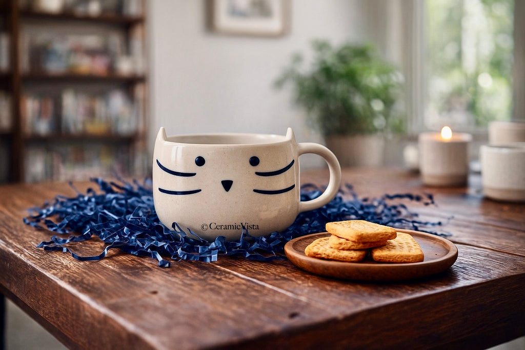 Whisker Kitty Ceramic Mug – Cute Cat Face Cup | Handcrafted Aesthetic Mug