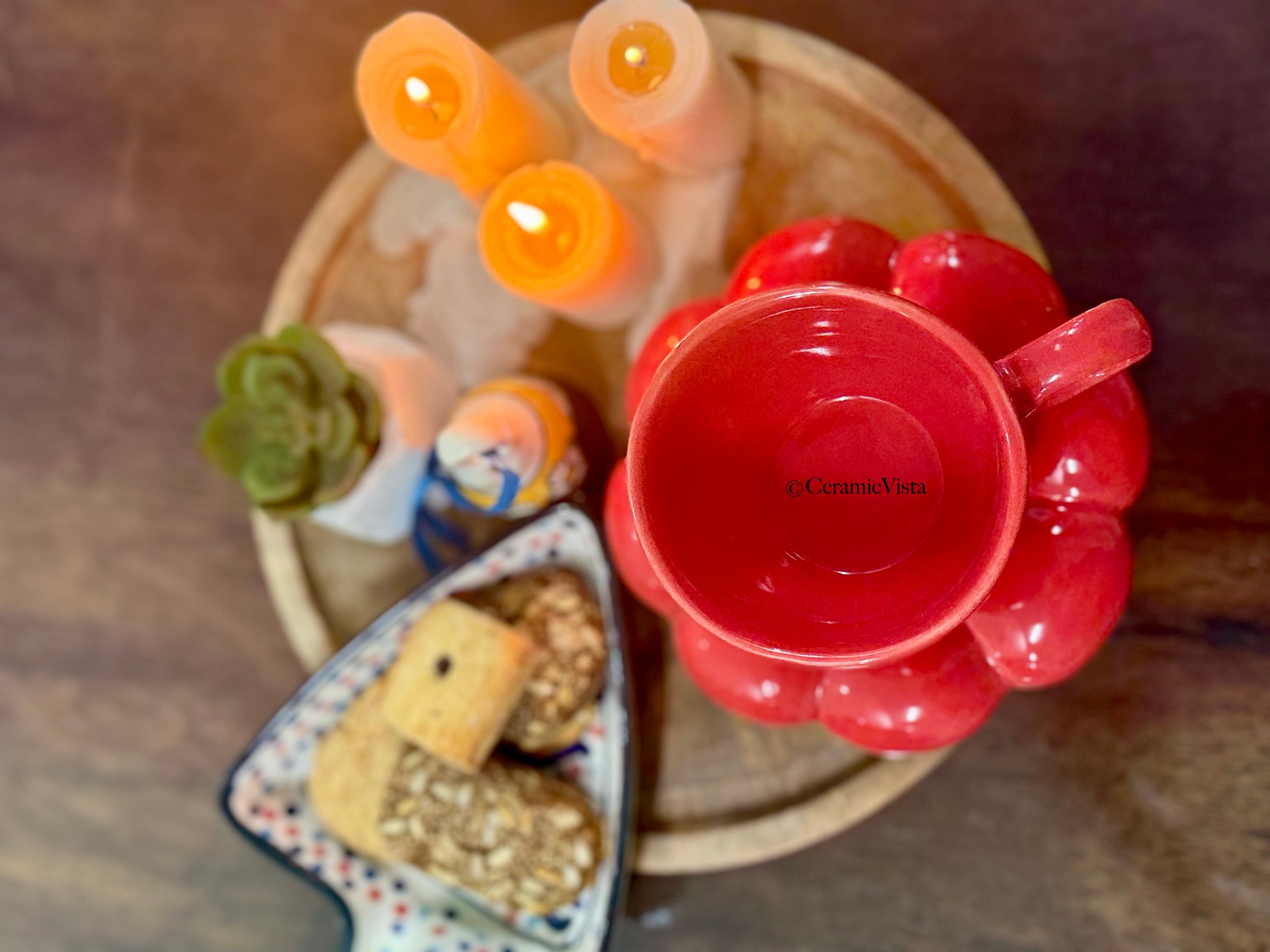 Bubble Saucer Ceramic Mug – Available in Blue, Red & Dark Green