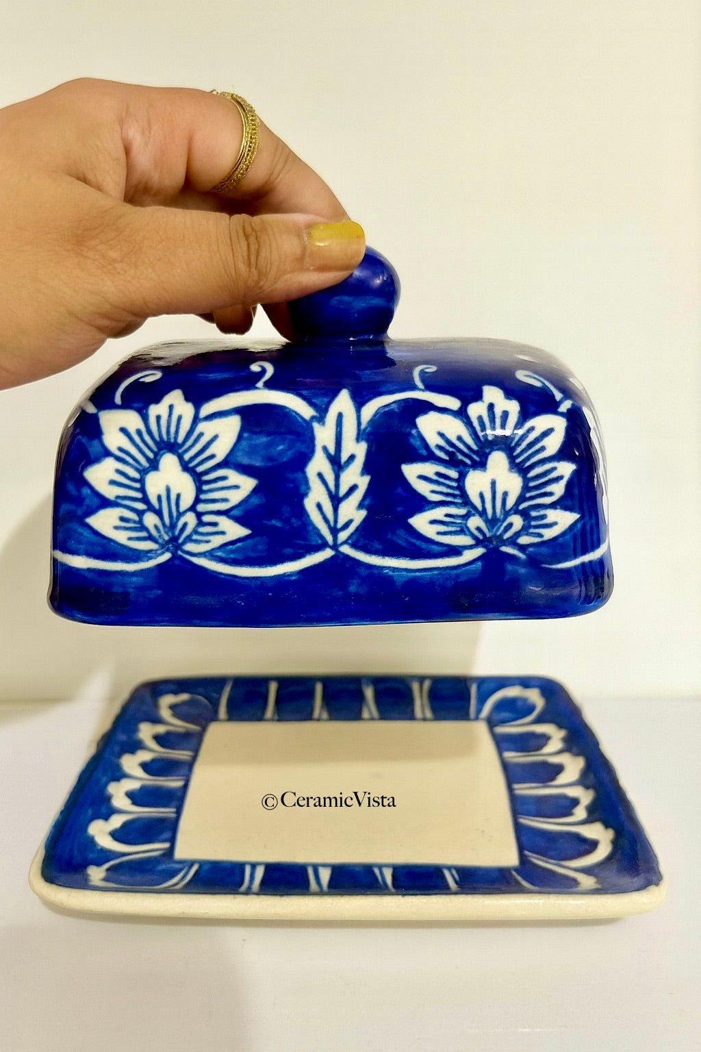 Royal Blue Handcrafted Ceramic Butter Dish