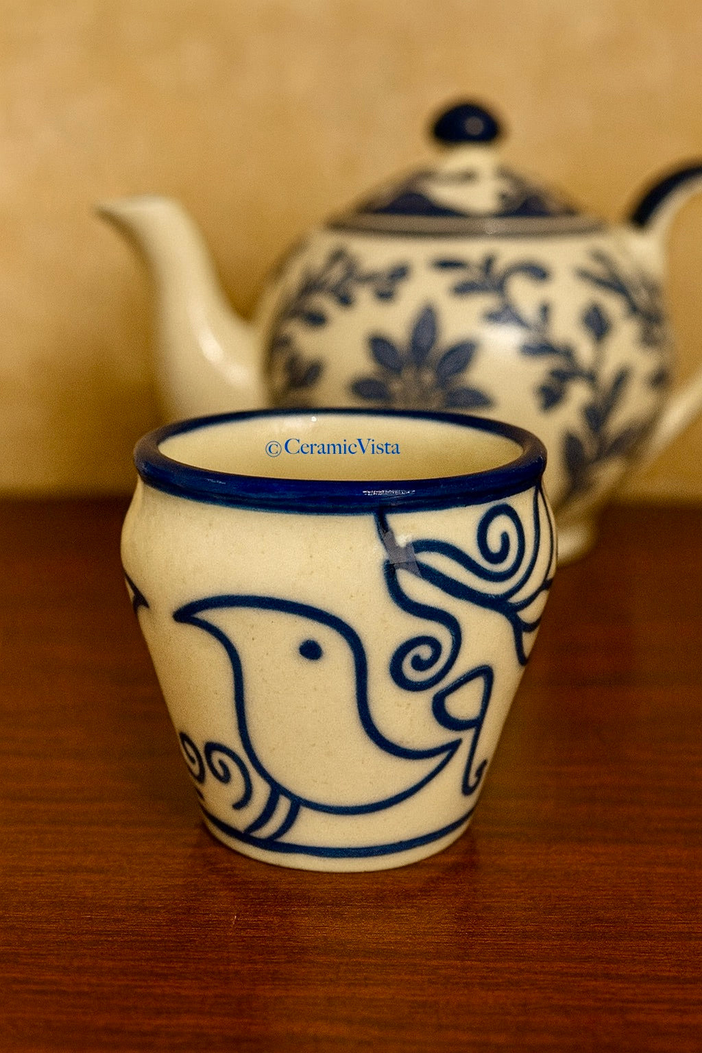 Hand-Painted Blue Bird Mini Kulhad