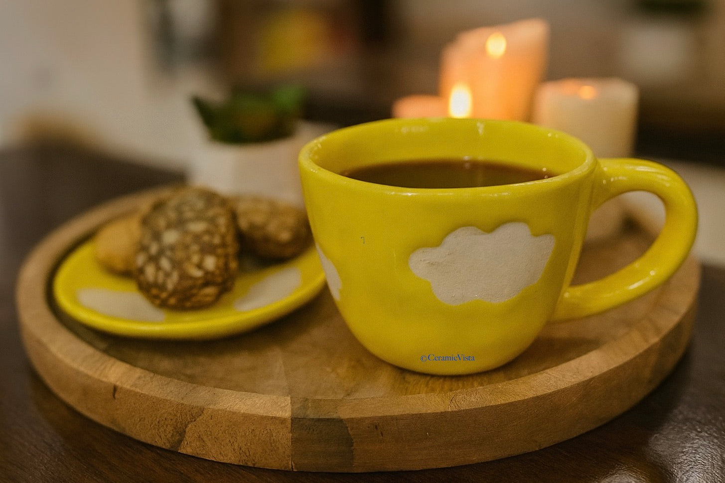 Sunny Cloud Ceramic Cup & Saucer Set – Handcrafted Yellow Aesthetic