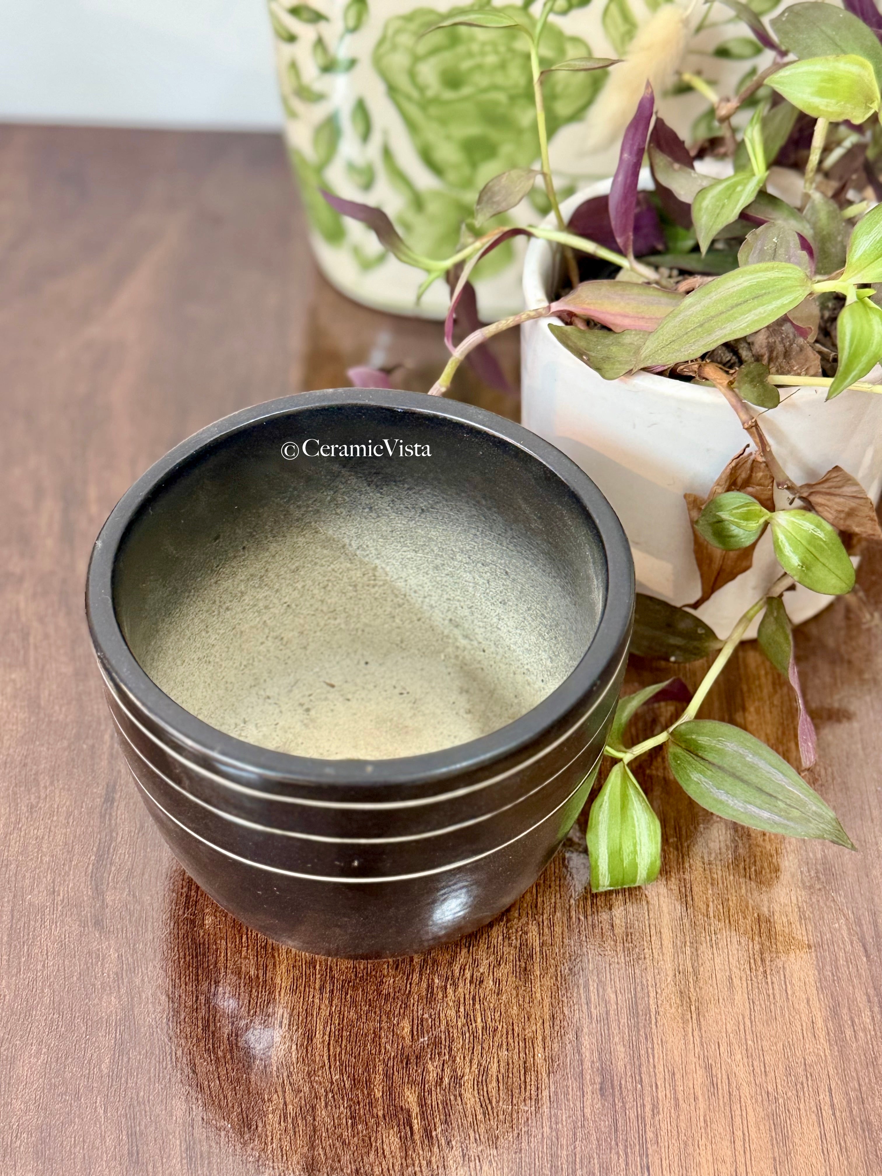 Matte Black Gold-Lined Ceramic Planter | CeramicVista