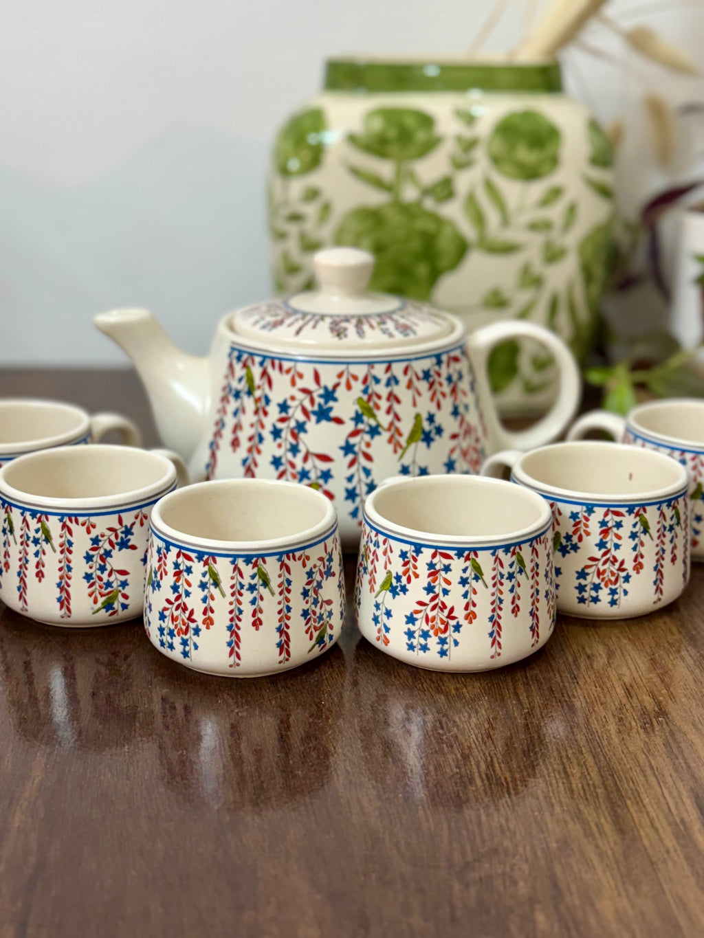 Hand-Painted Wisteria Bloom Ceramic Teapot Set (1 Kettle + 6 Cups) | CeramicVista