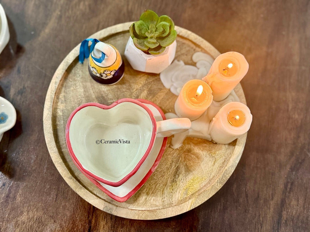 Heart-Shaped Ceramic Mug With Saucer – Handcrafted Love Set