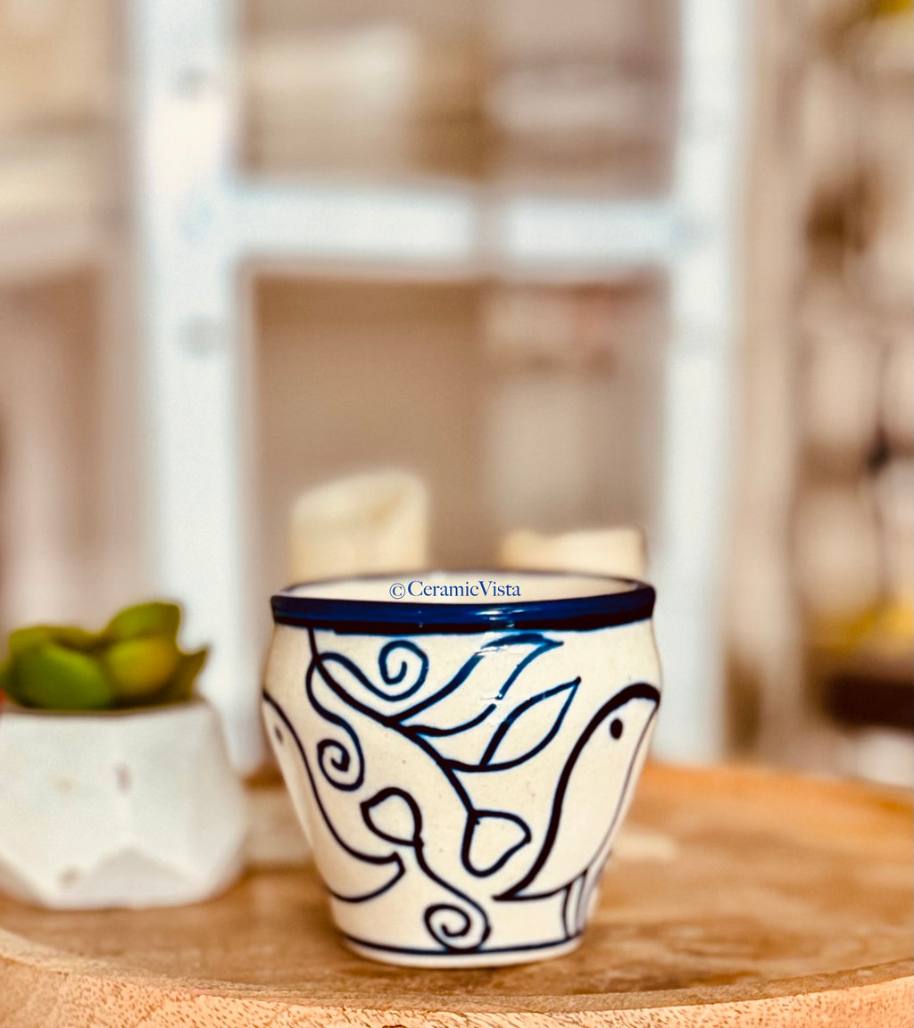 Hand-Painted Blue Bird Mini Kulhad