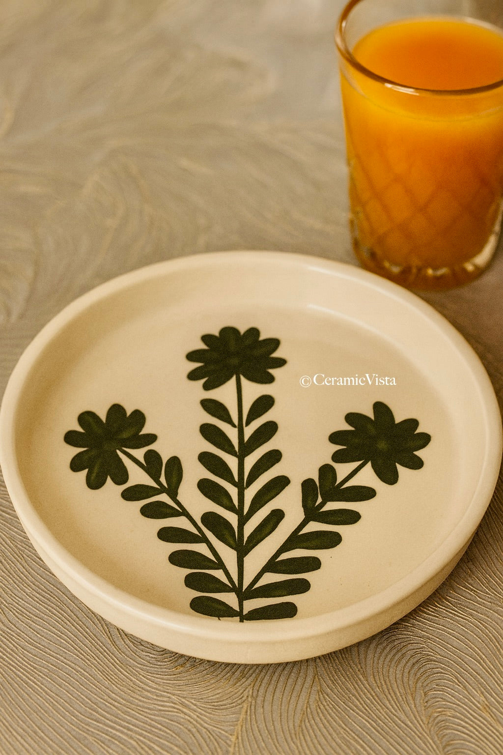 Handmade Botanical Ceramic Plates_Green– Set of 2 | CeramicVista