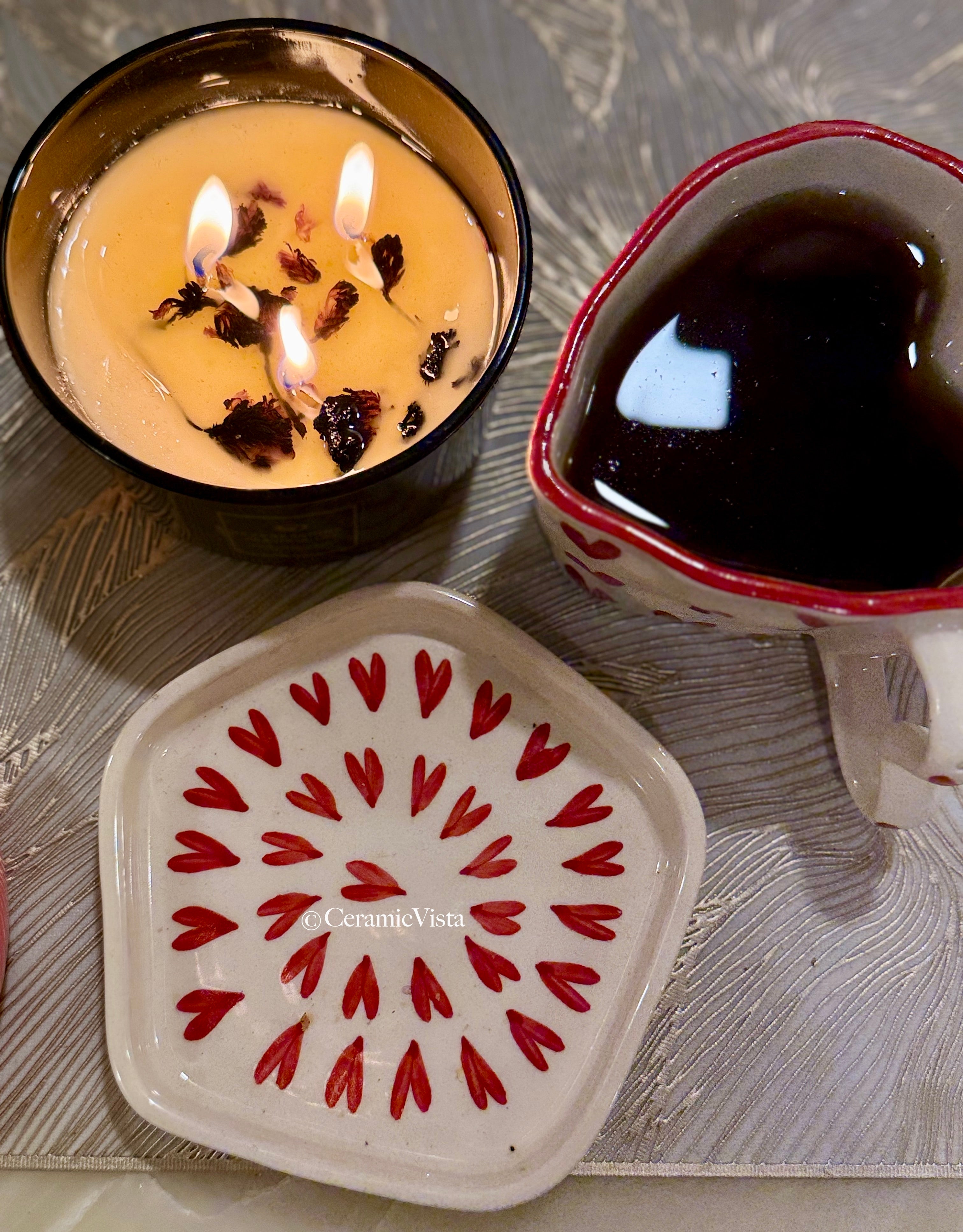 Handmade Red Heart Petal Ceramic Plates – Set of 2