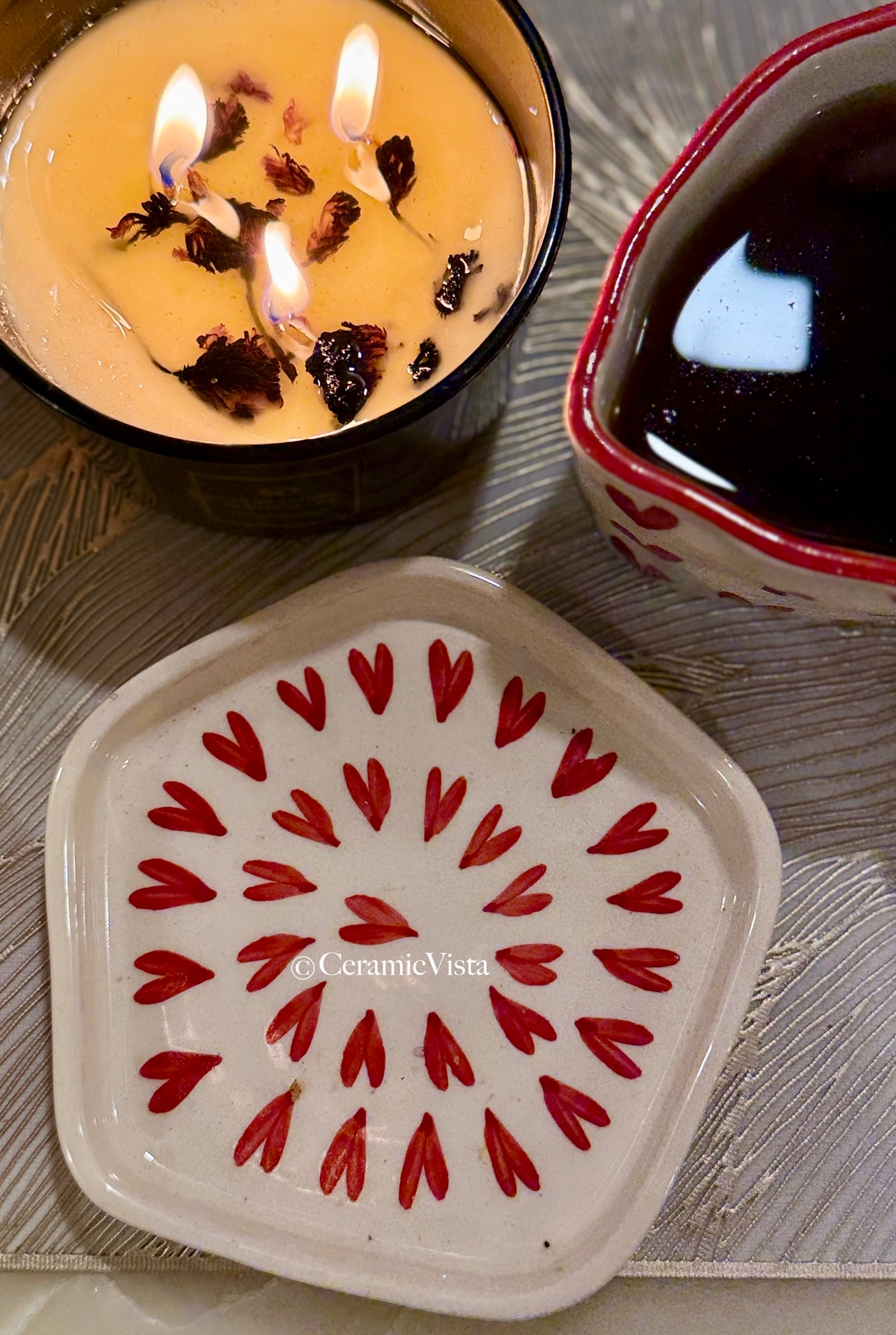 Handmade Red Heart Petal Ceramic Plates – Set of 2