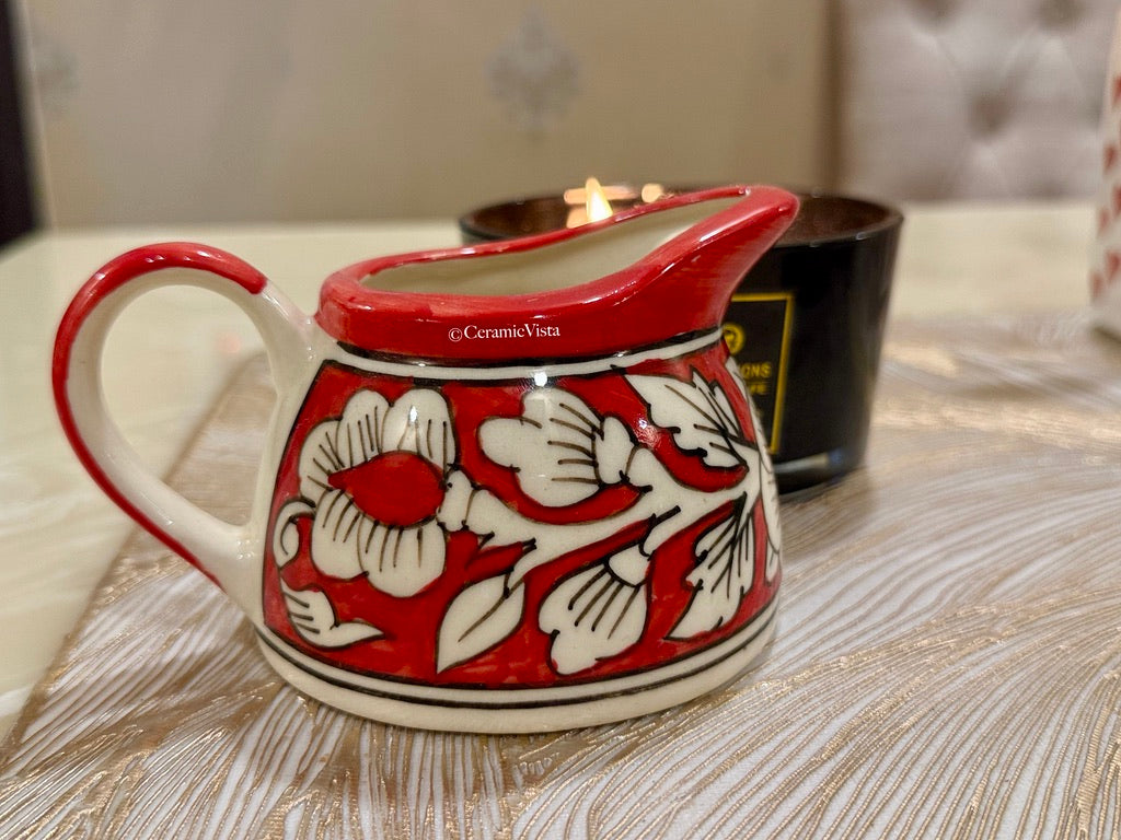 Handpainted Floral Pourer | Red and Blue