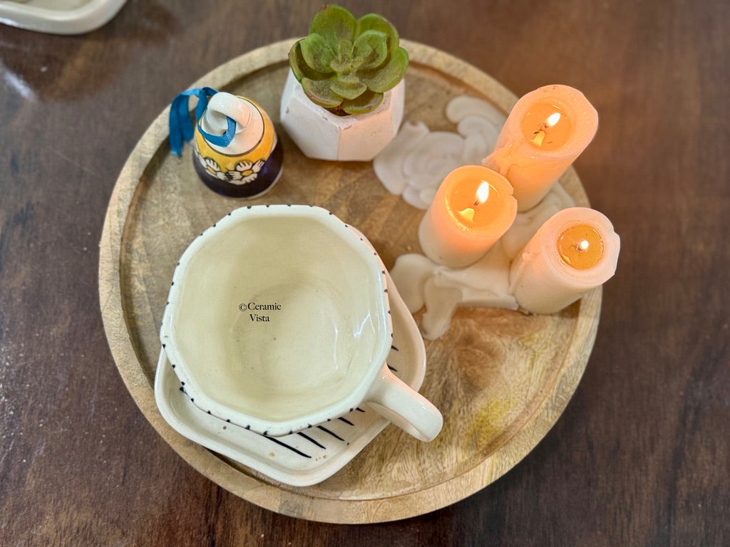 Striped Ceramic Mug With Matching Saucer | CeramicVista