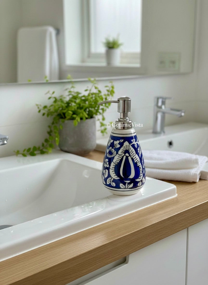 Blue Hand-Painted Ceramic Soap Dispenser | CeramicVista