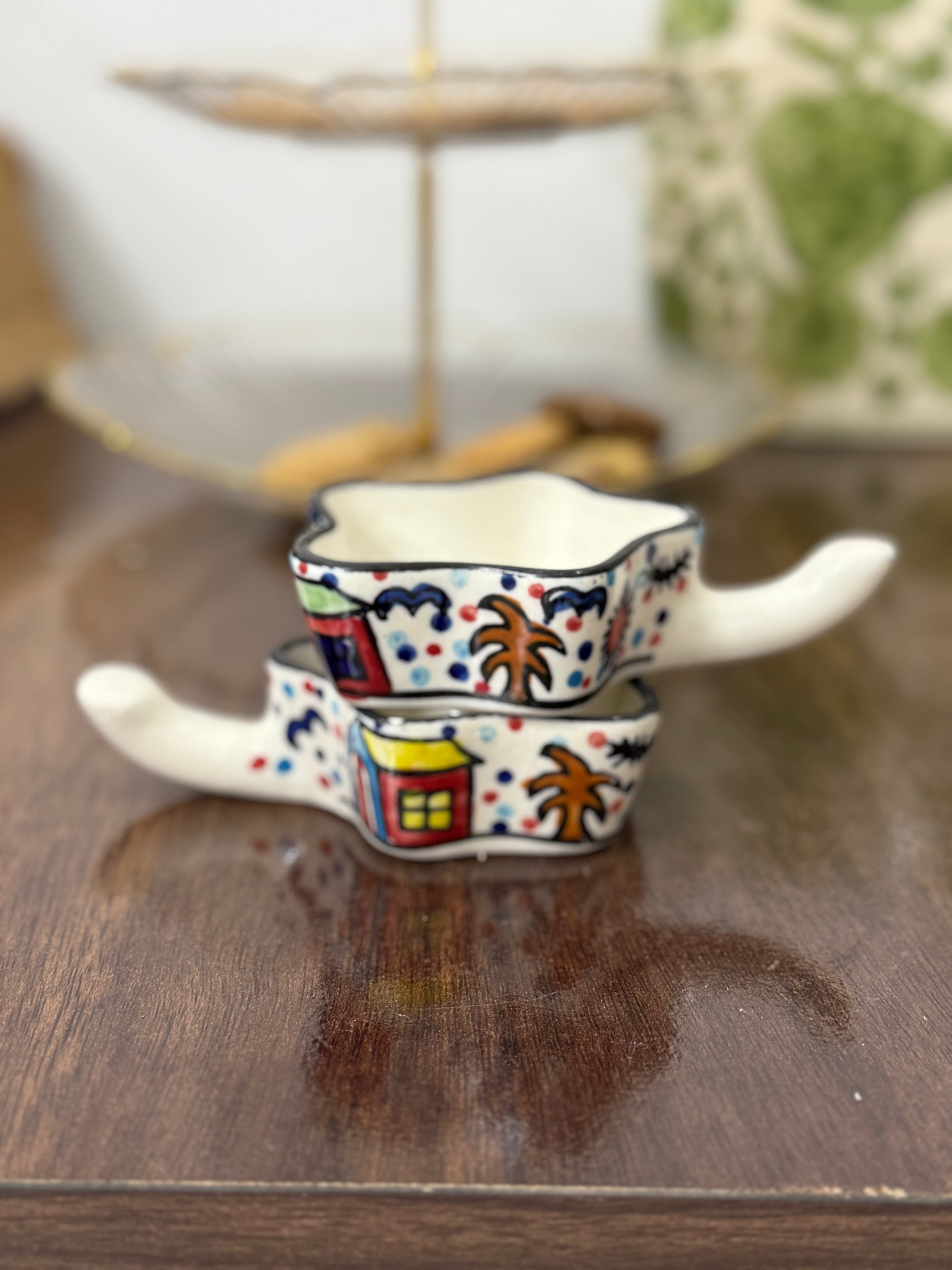 Hand-Painted Dip Bowl – Boat Shaped & Star Shaped with Handle | CeramicVista