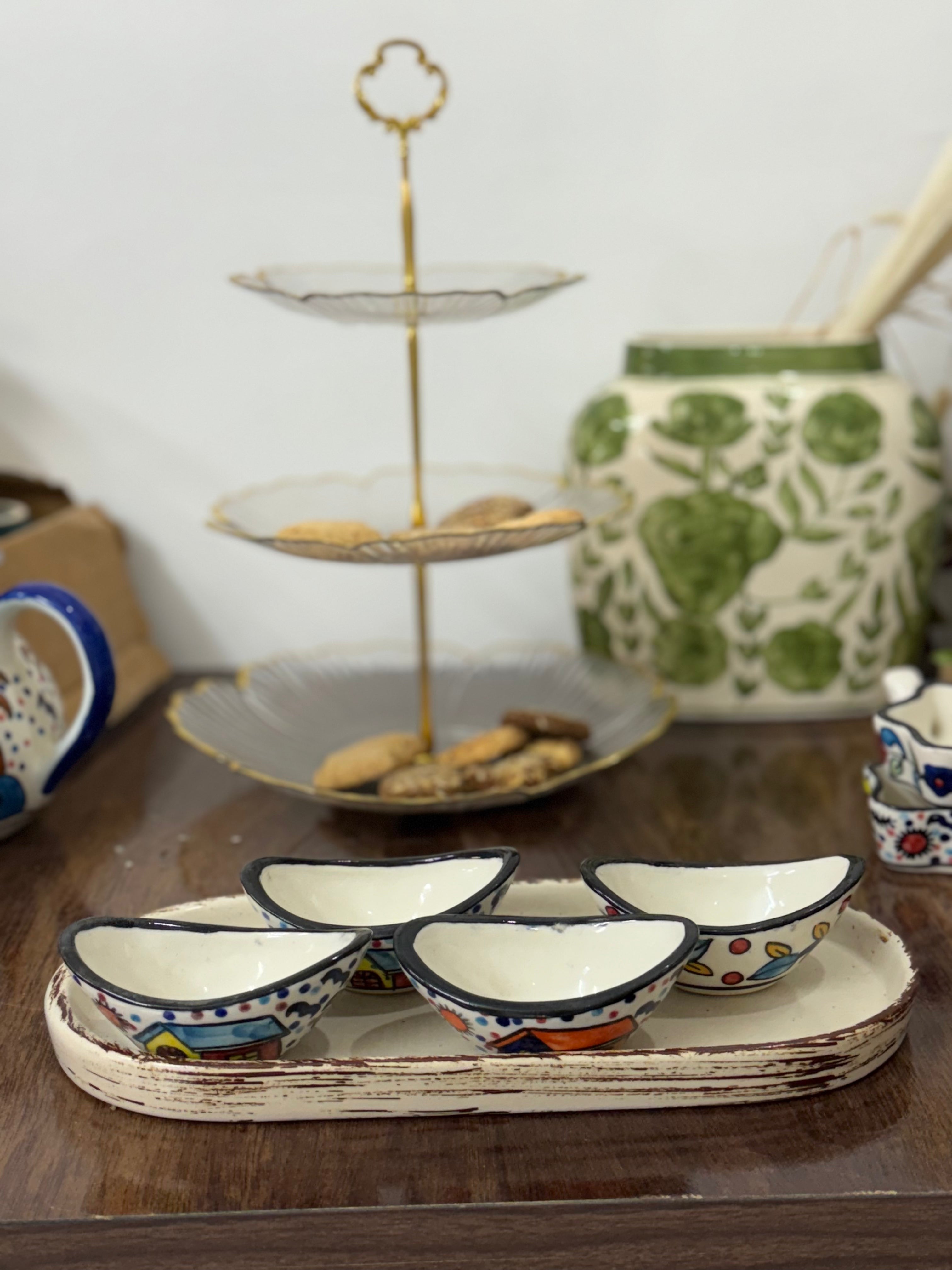 Hand-Painted Dip Bowl – Boat Shaped & Star Shaped with Handle | CeramicVista