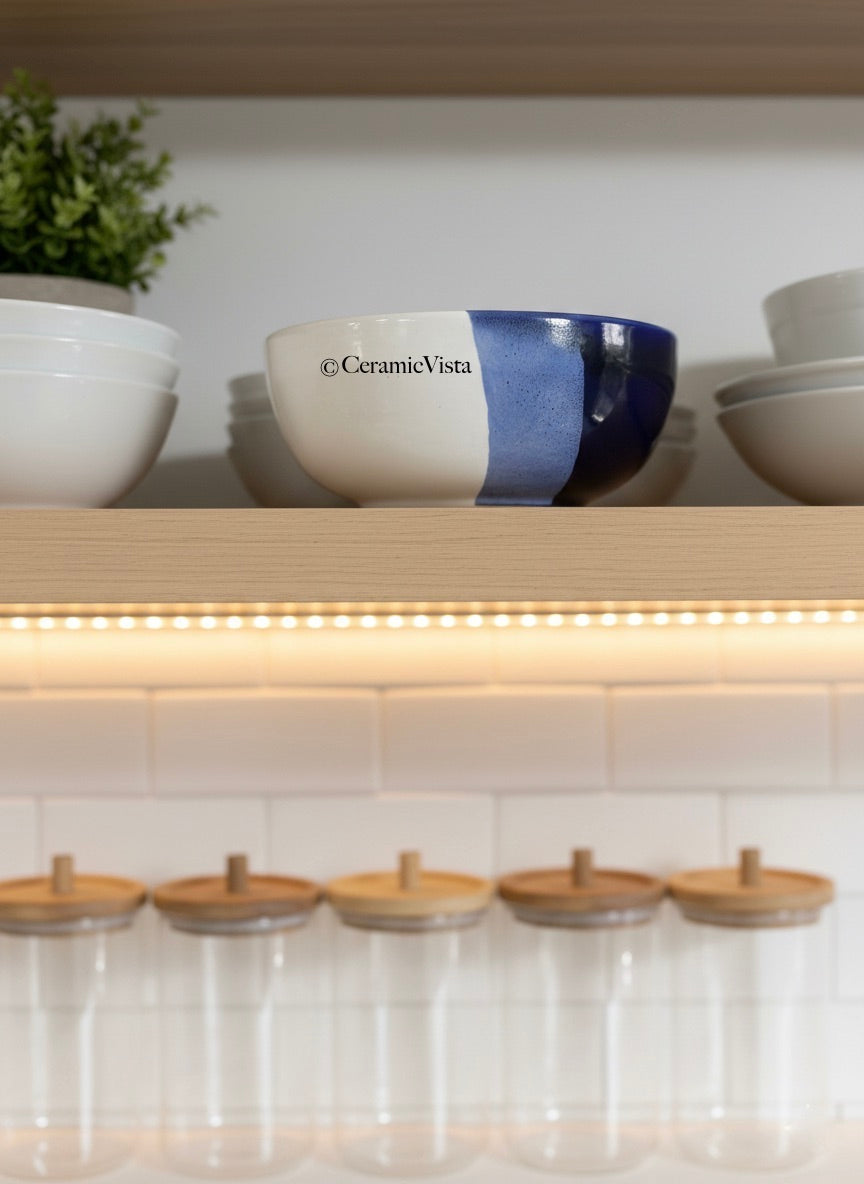 Handcrafted Blue & White Dual-Tone Salad/Soup/Noodles/Pasta Bowl | CeramicVista