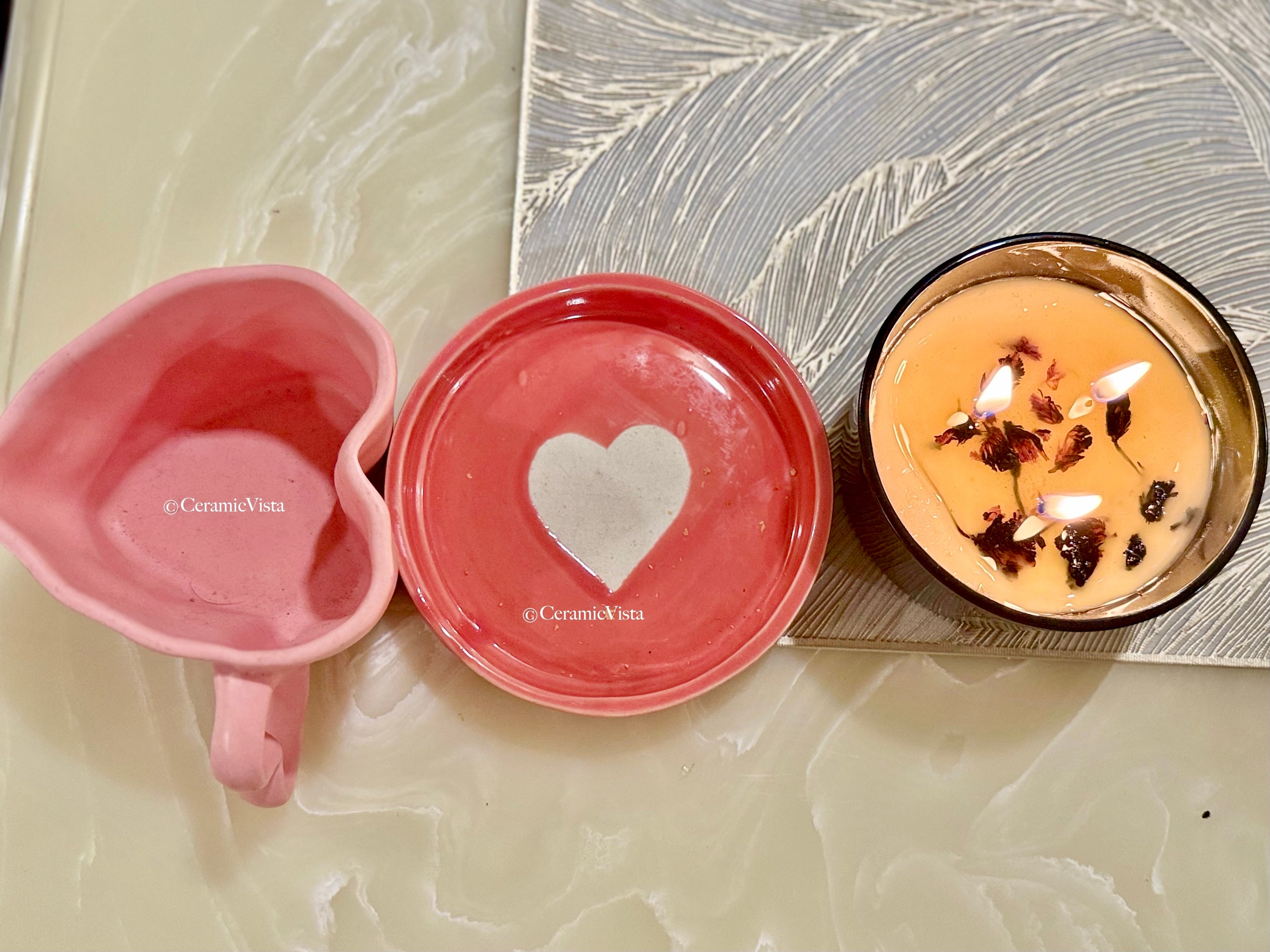 Handmade Pink Heart Ceramic Plate – Set of 2 | CeramicVista