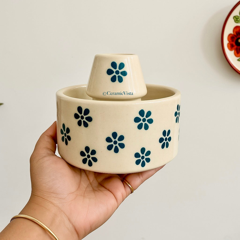Handcrafted Matcha Bowl (Chawan) & Whisk Holder(Chasen Stand) Set – Floral Ceramic | CeramicVista