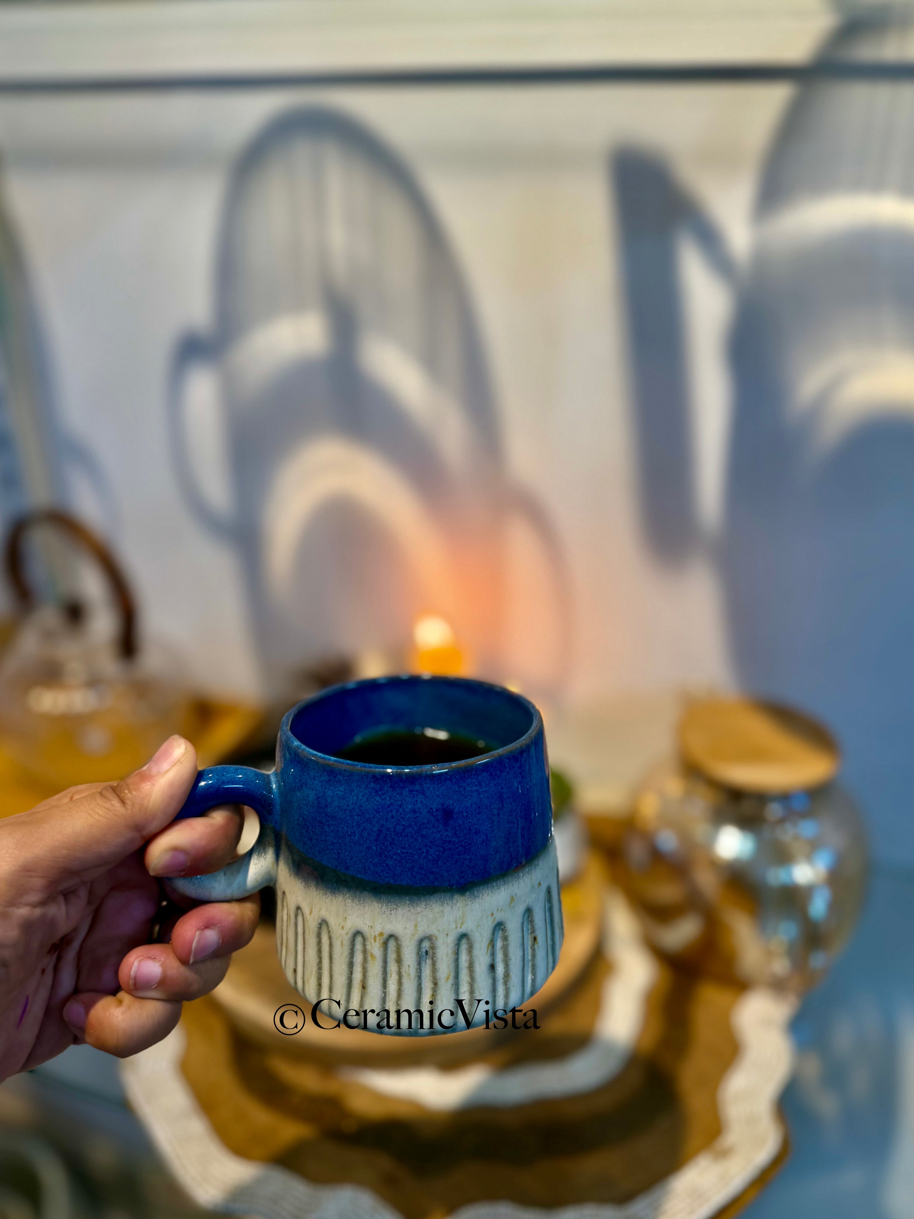 Artisan Blue & Cream Textured Ceramic Mug