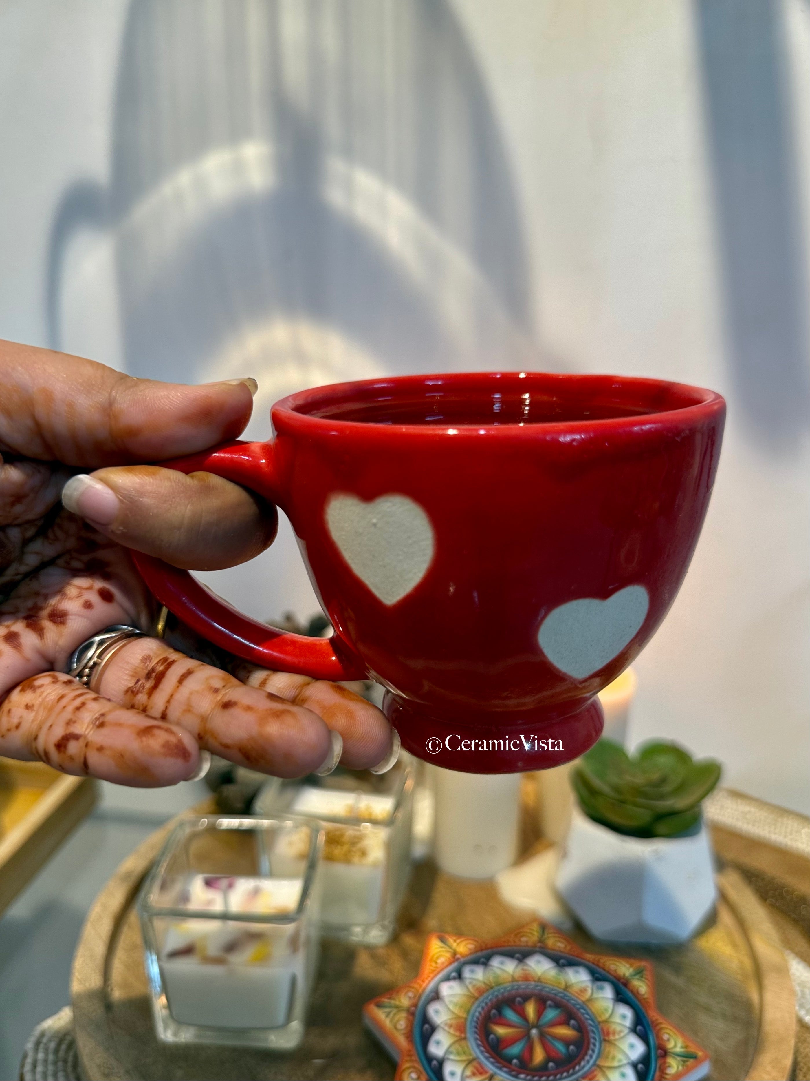 Ruby Red Hearts Ceramic Mug (Set of 4) | CeramicVista