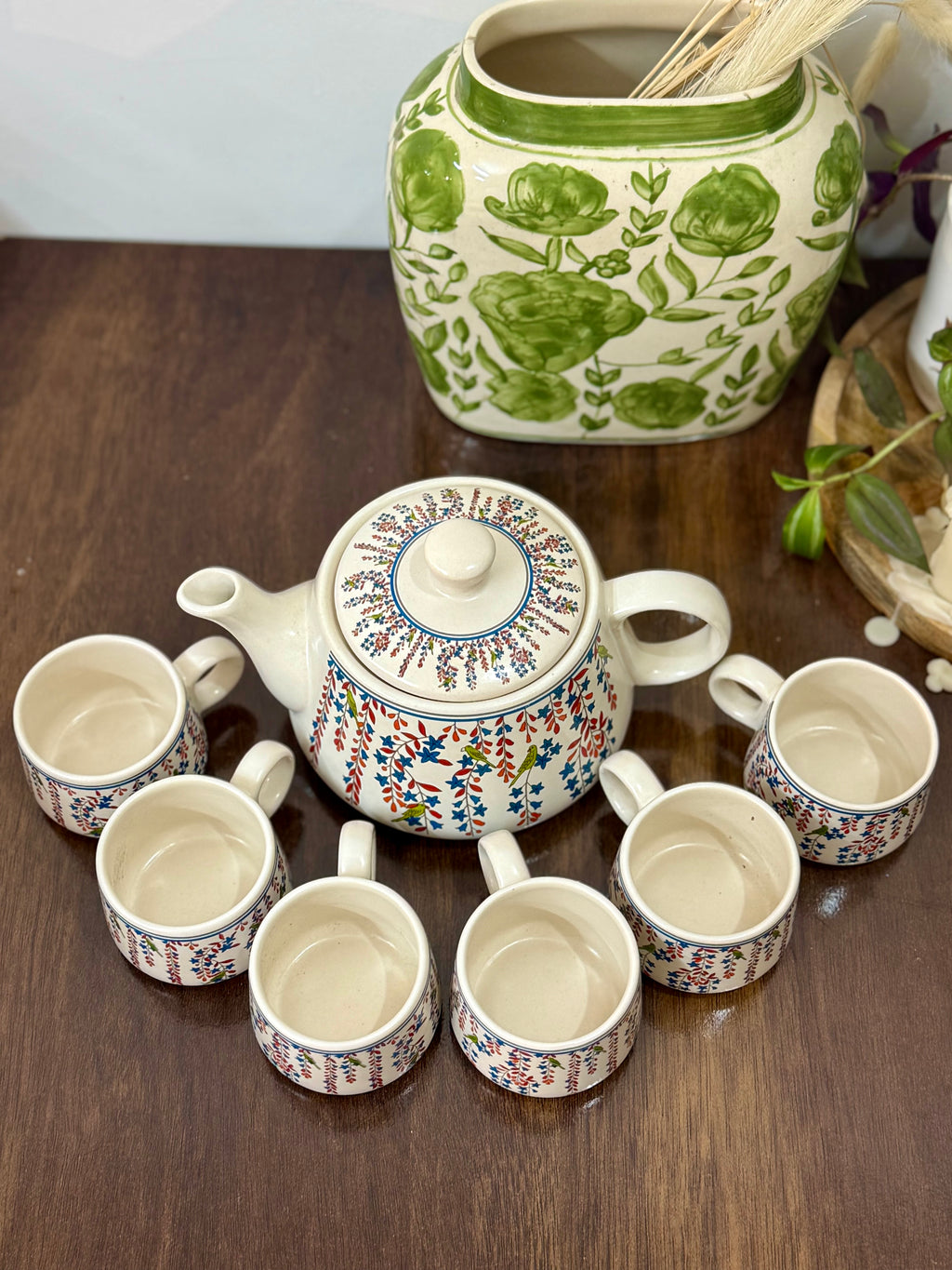 Hand-Painted Wisteria Bloom Ceramic Teapot Set (1 Kettle + 6 Cups) | CeramicVista