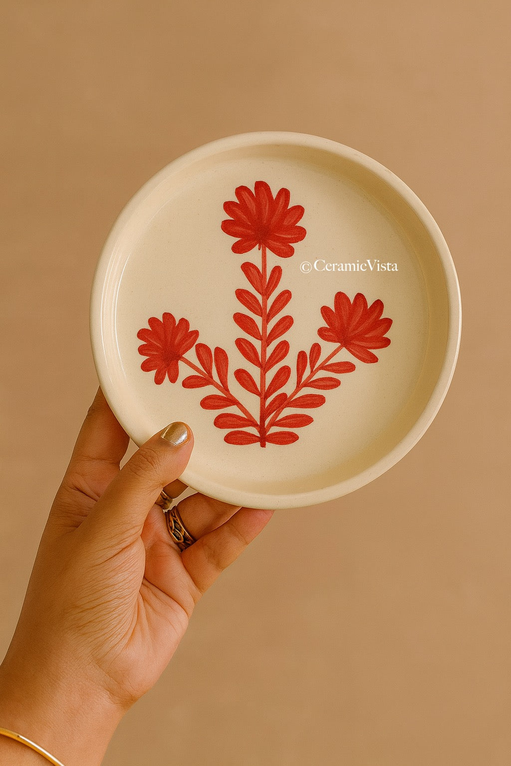 Red Blossom Hand-Painted Ceramic Plates – Set of 2 | CeramicVista