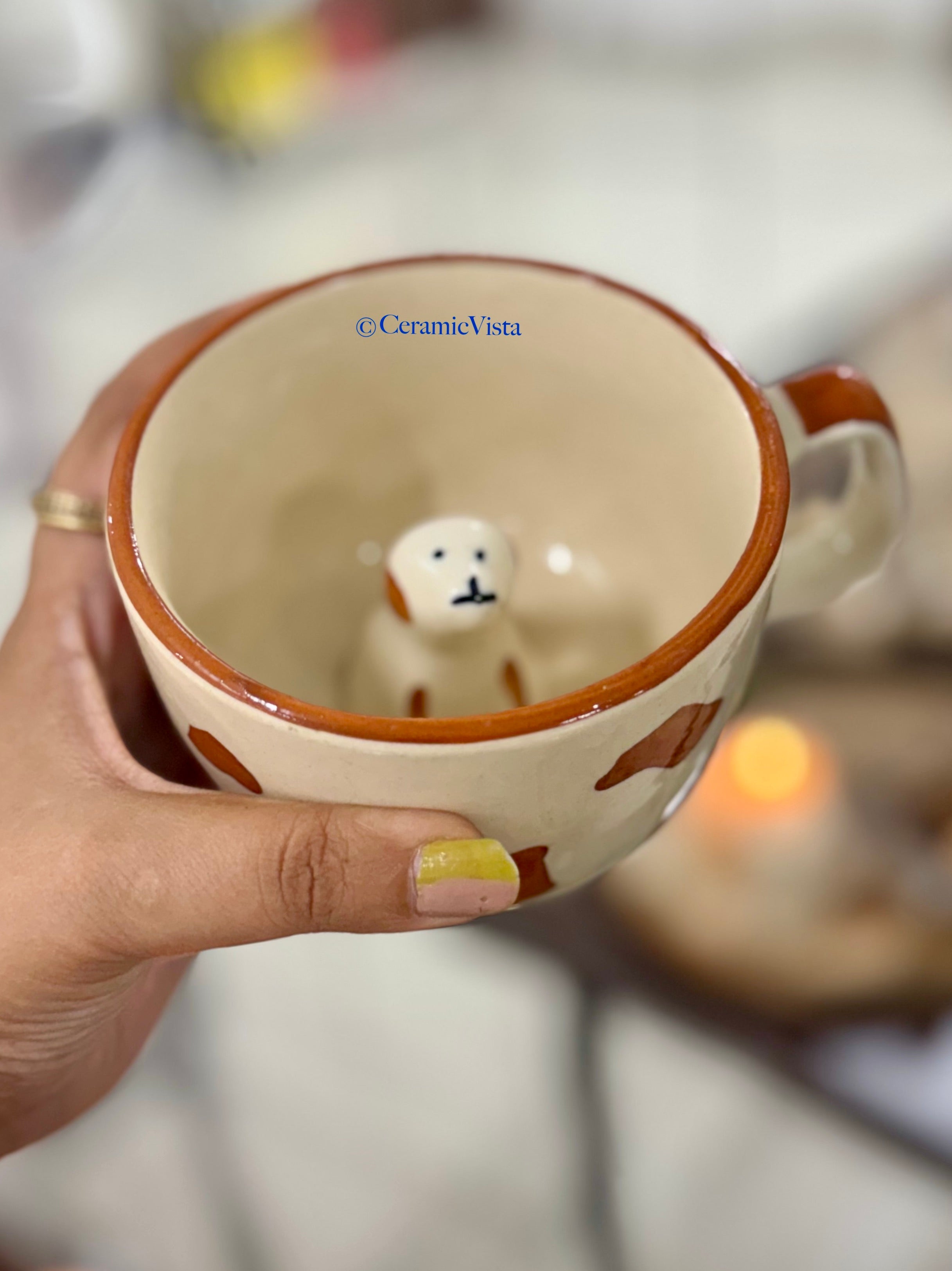 Puppy Peek Ceramic Mug – Hidden Dog Figurine | Handcrafted Cute Cup