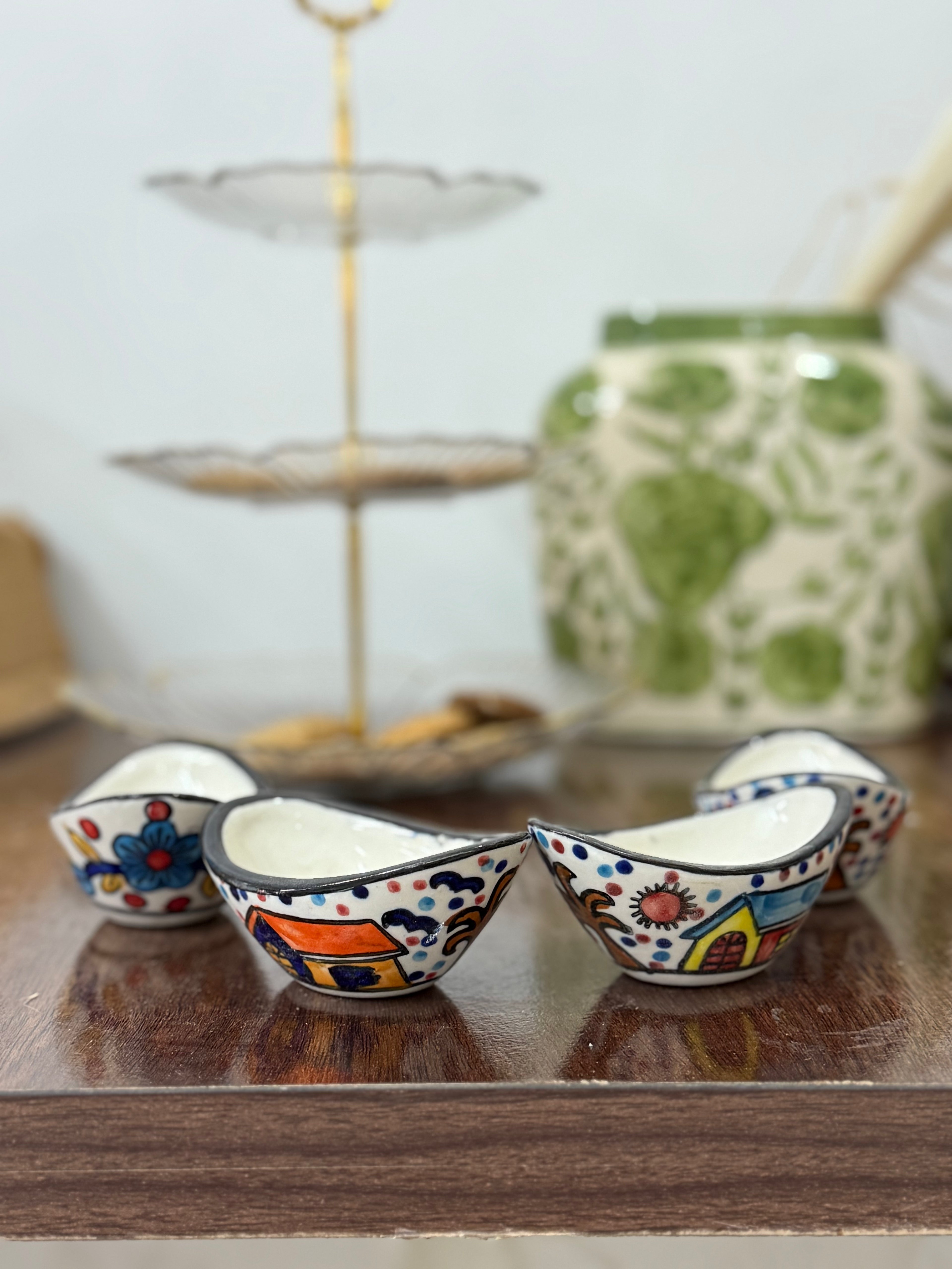 Hand-Painted Dip Bowl – Boat Shaped & Star Shaped with Handle | CeramicVista
