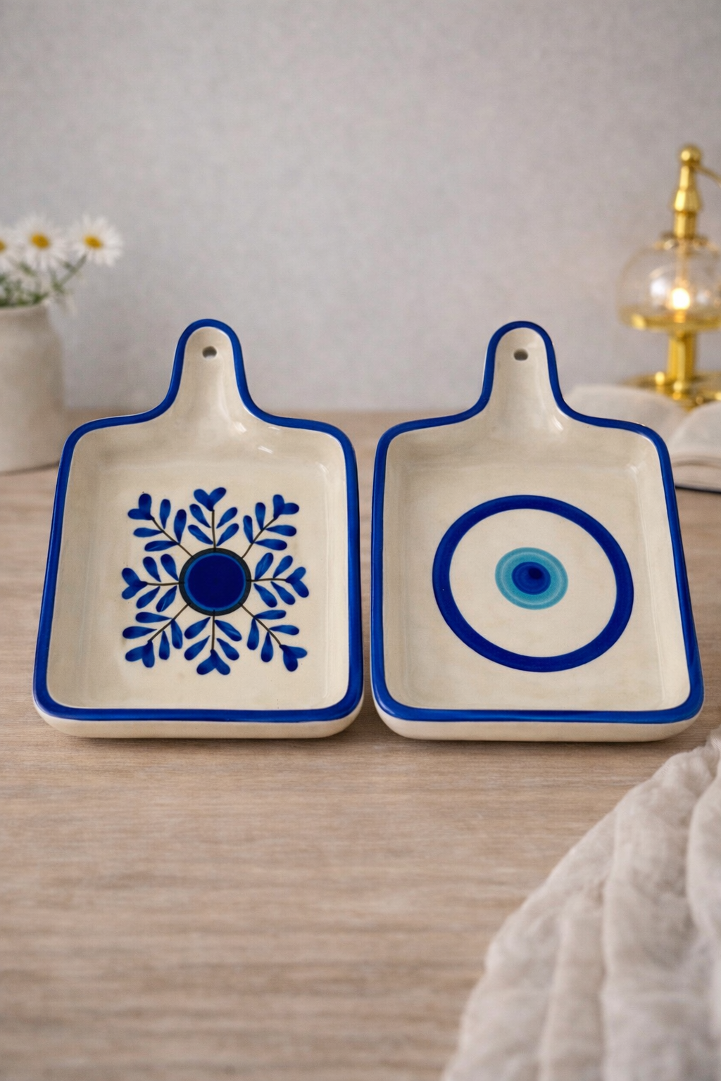 Handcrafted Blue Ceramic Snack & Serve Platters – Set of 2