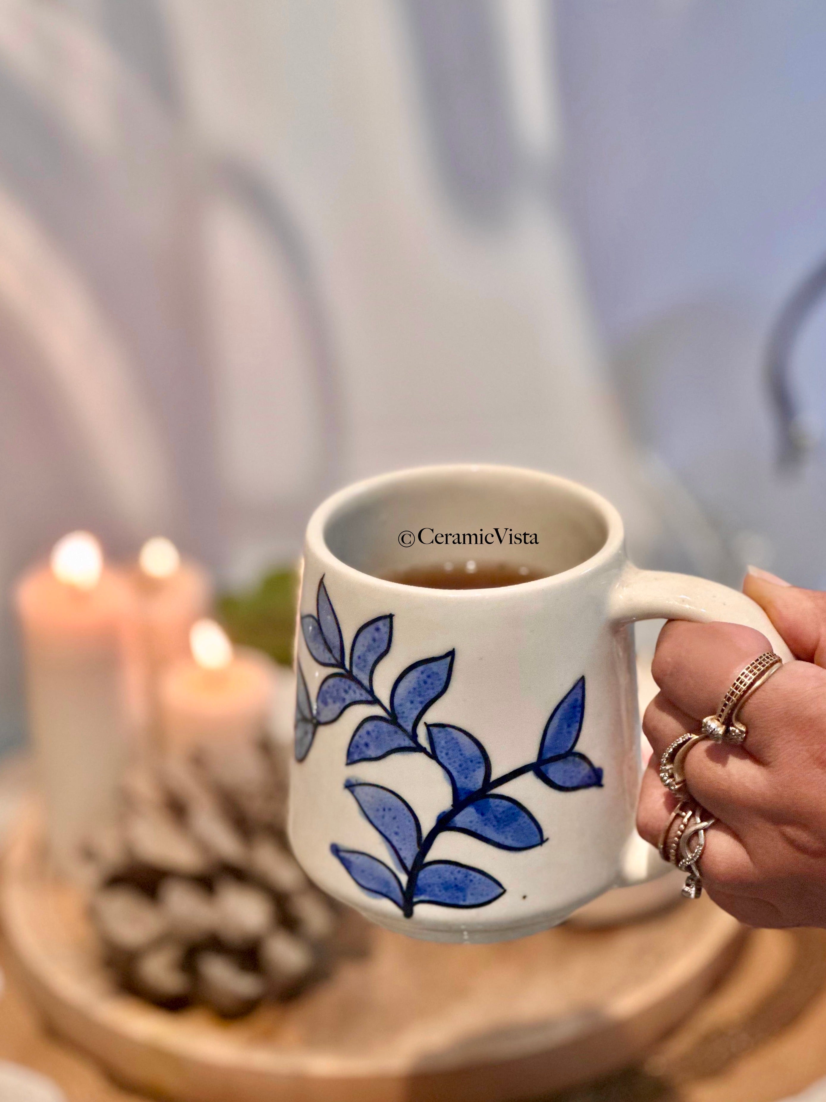 Blue Vine Botanical Ceramic Mug