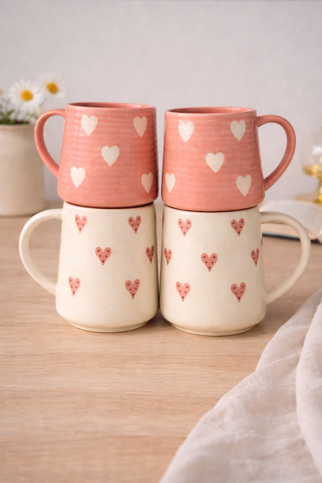 Heart Pattern Ceramic Mug Combo (Set of 4) | CeramicVista