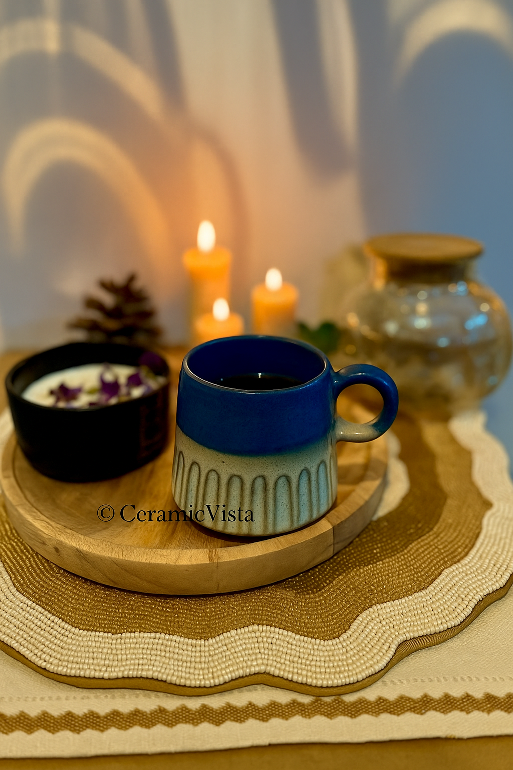 Artisan Blue & Cream Textured Ceramic Mug