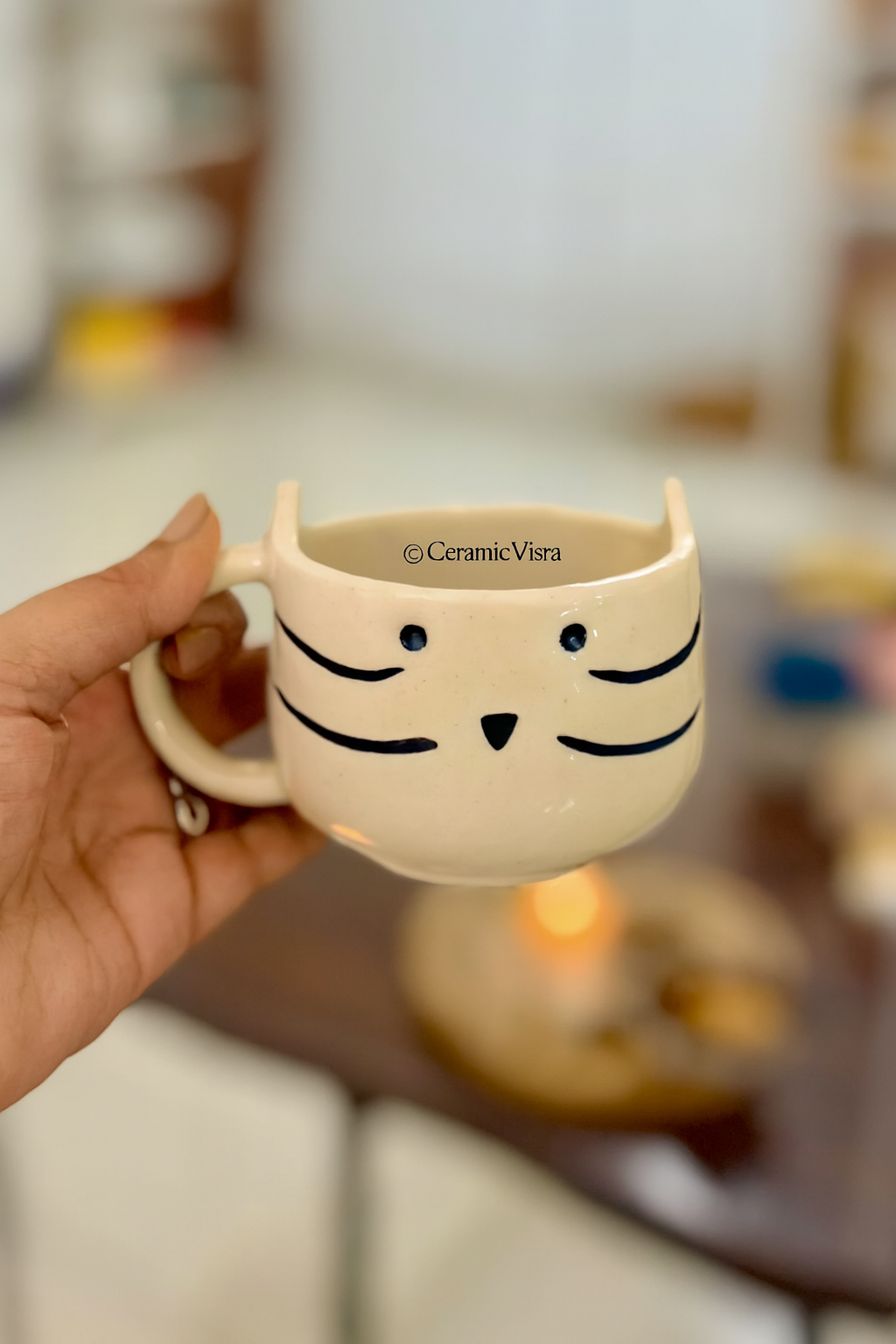Whisker Kitty Ceramic Mug – Cute Cat Face Cup | Handcrafted Aesthetic Mug