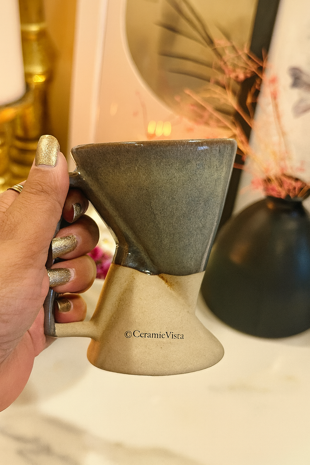 Handcrafted Stoneware Coffee Mugs – Modern Hourglass Design