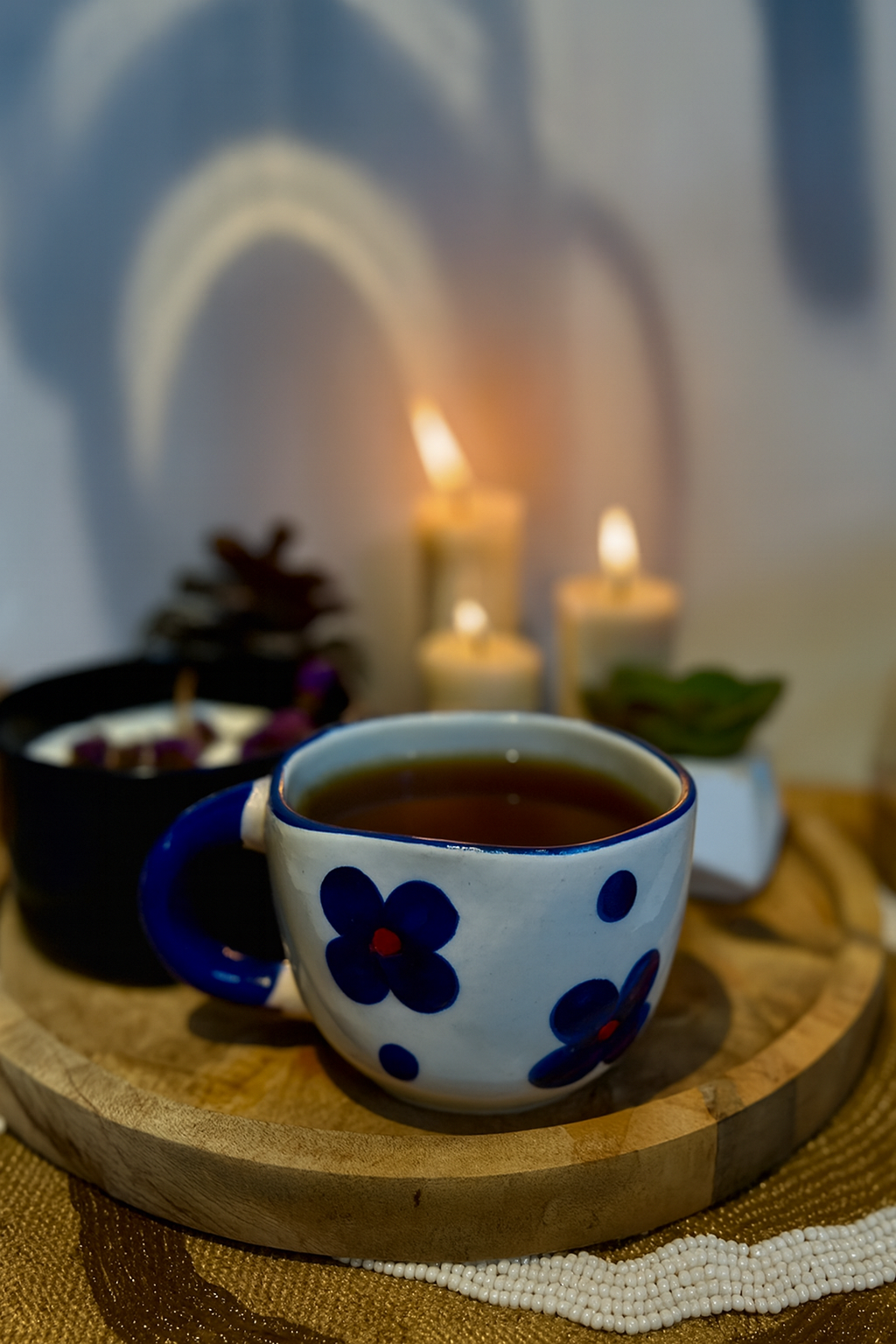 Retro Blue Flower Ceramic Mug