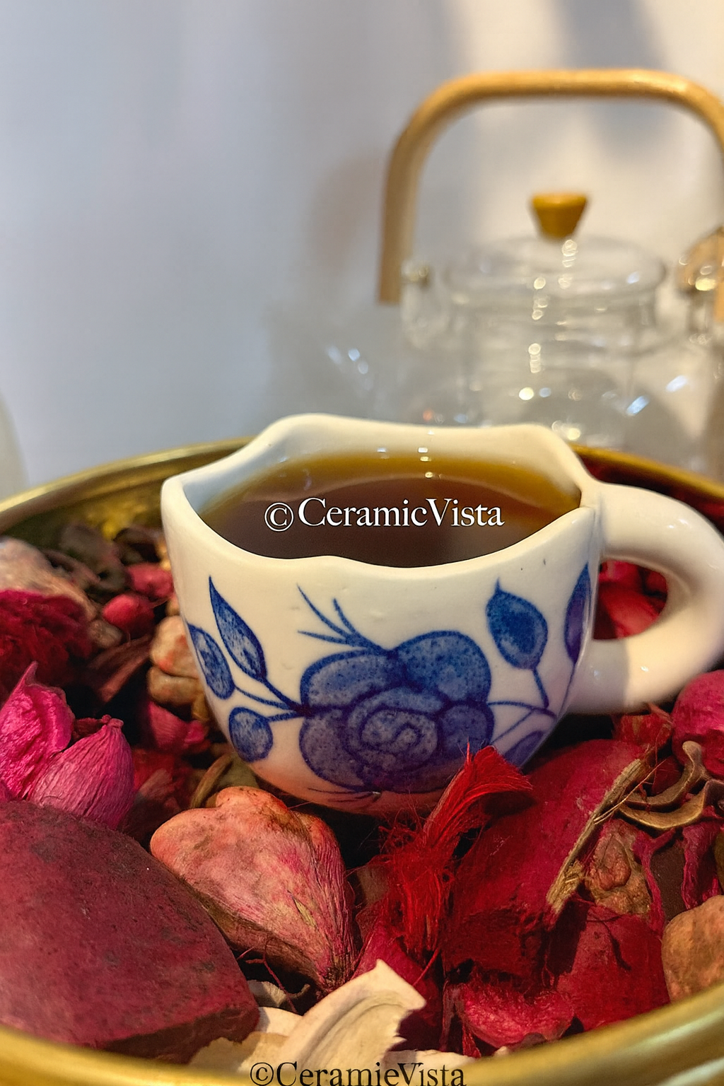 Blue Rose Ceramic Tea Cup