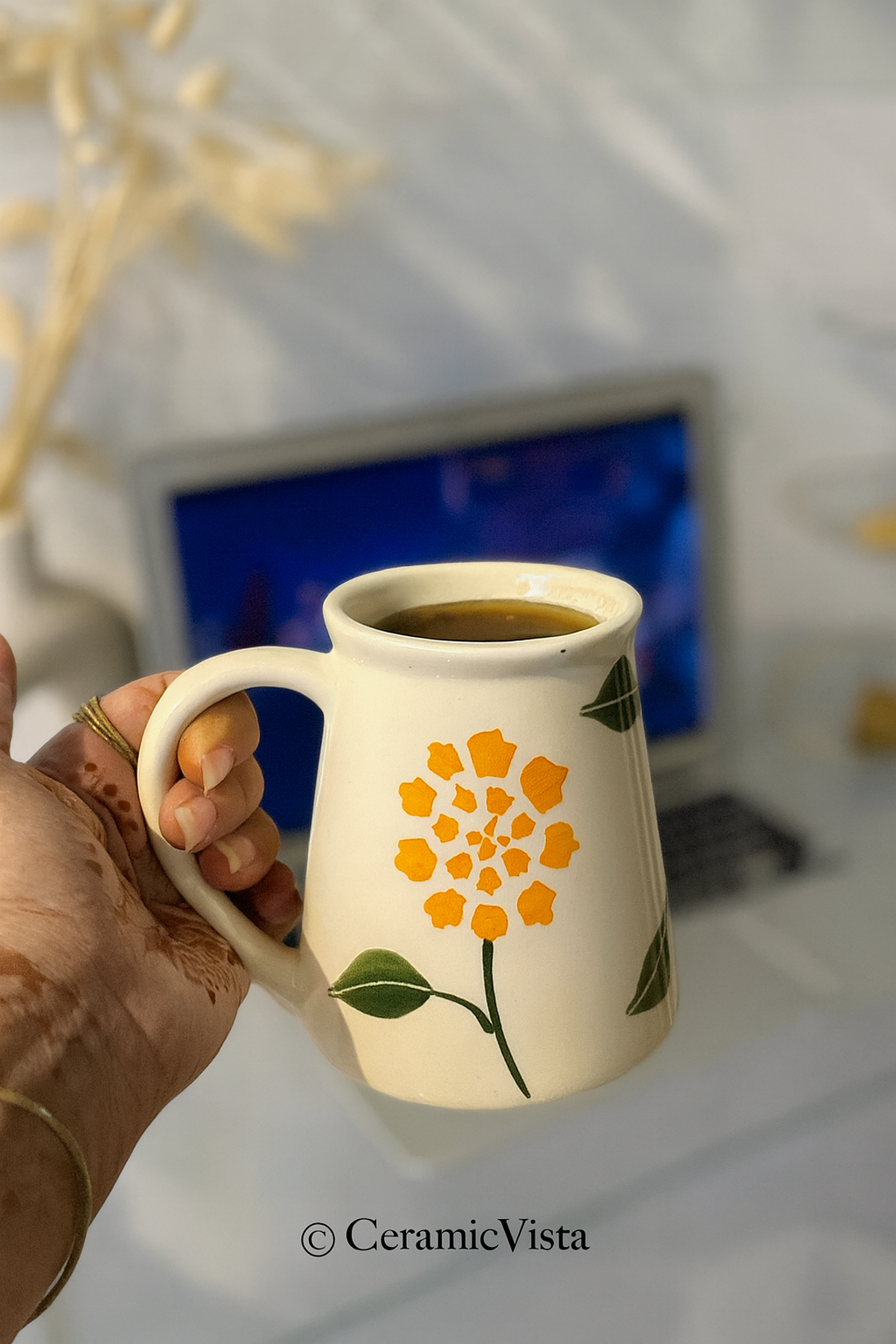 Golden Bloom Ceramic Mug