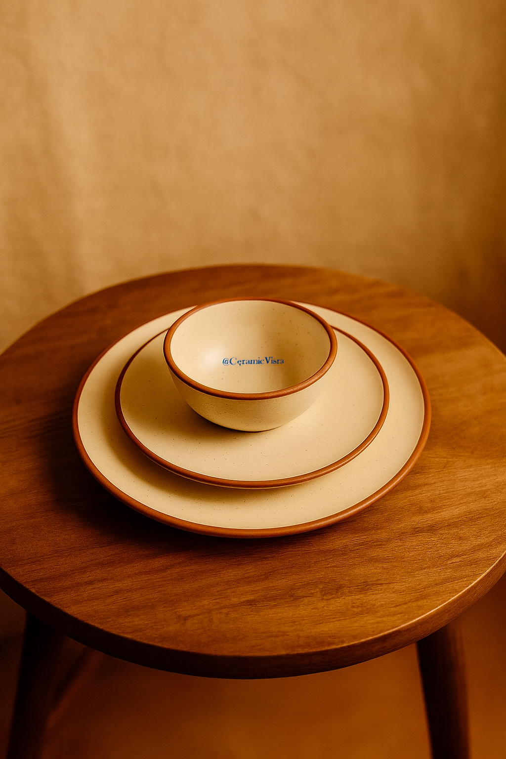 Handcrafted Rustic Rim Stoneware – 3-Piece Dinner Set (Dinner Plate, Quarter Plate & katori)