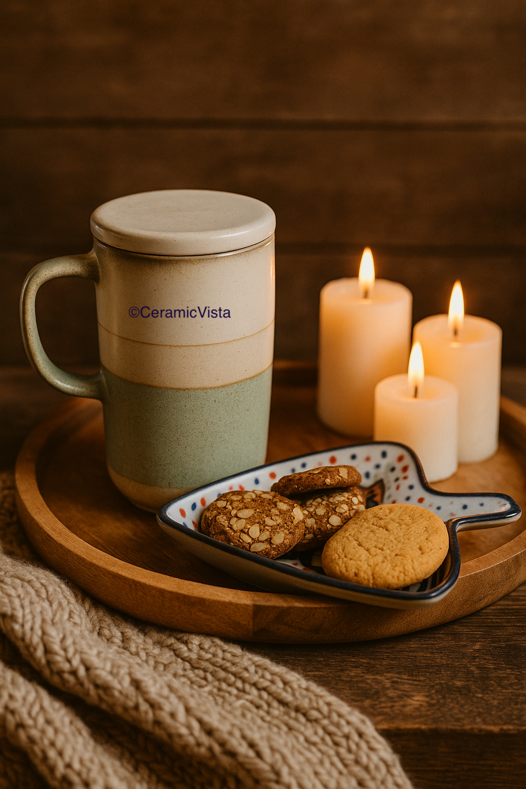 Heart Mug with Lid – Cute Ceramic Mug for Tea & Coffee- Red, Blue, Black Hearts, Double-tone