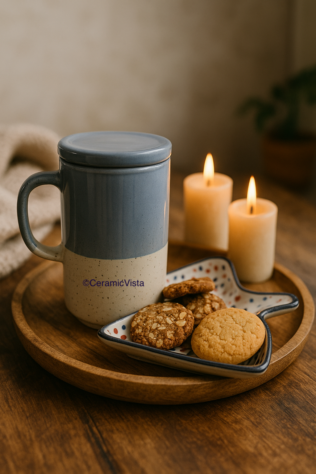 Heart Mug with Lid – Cute Ceramic Mug for Tea & Coffee- Red, Blue, Black Hearts, Double-tone