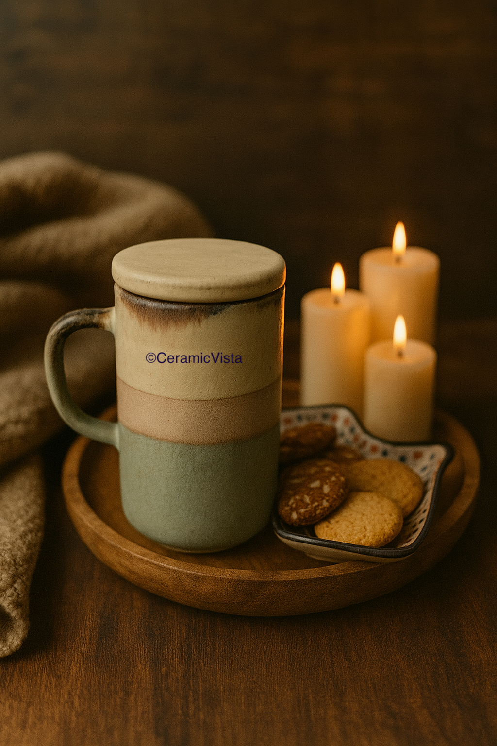 Heart Mug with Lid – Cute Ceramic Mug for Tea & Coffee- Red, Blue, Black Hearts, Double-tone