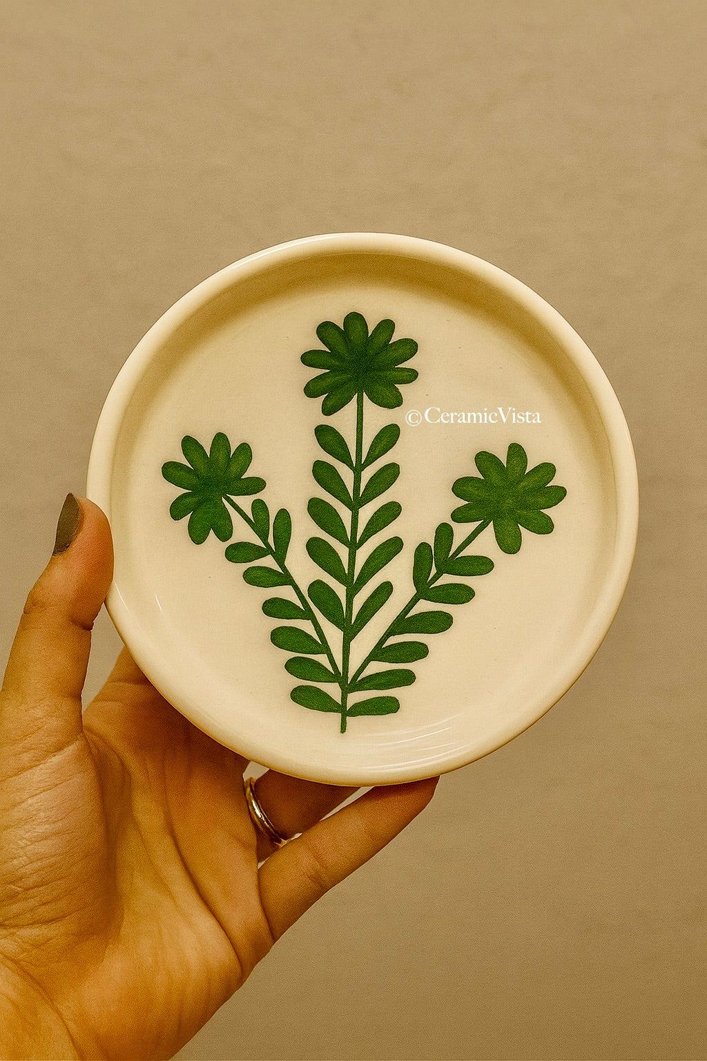 Handmade Botanical Ceramic Plates_Green– Set of 2 | CeramicVista