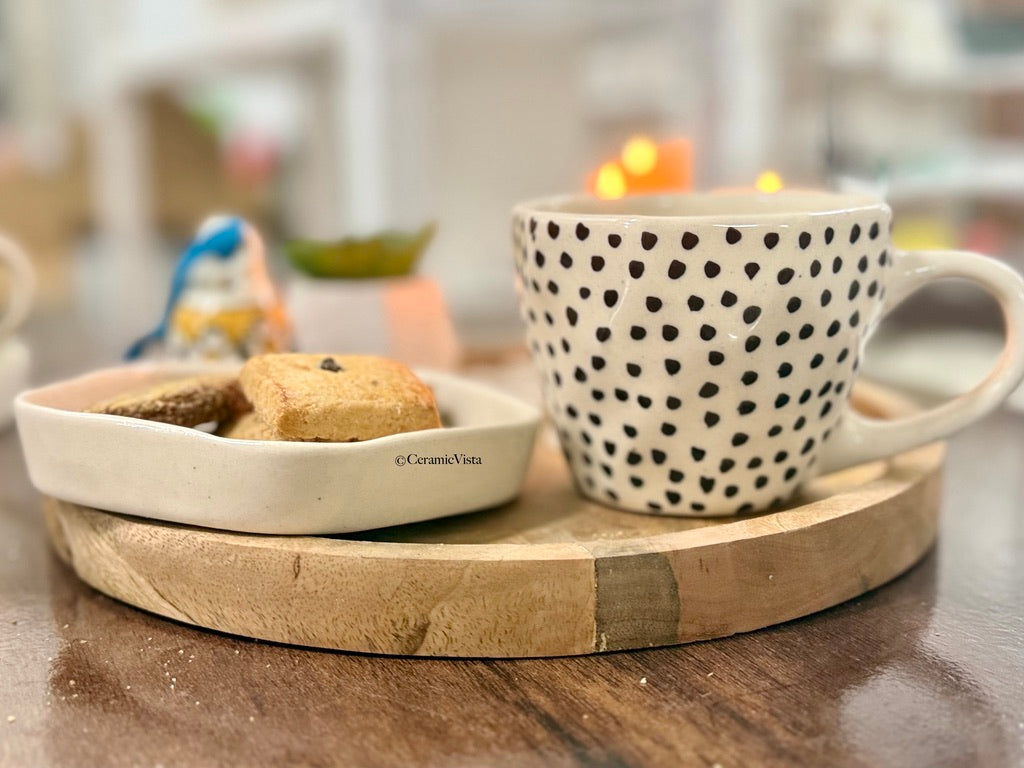 Handcrafted Polka Dot Ceramic Mug With Saucer | CeramicVista