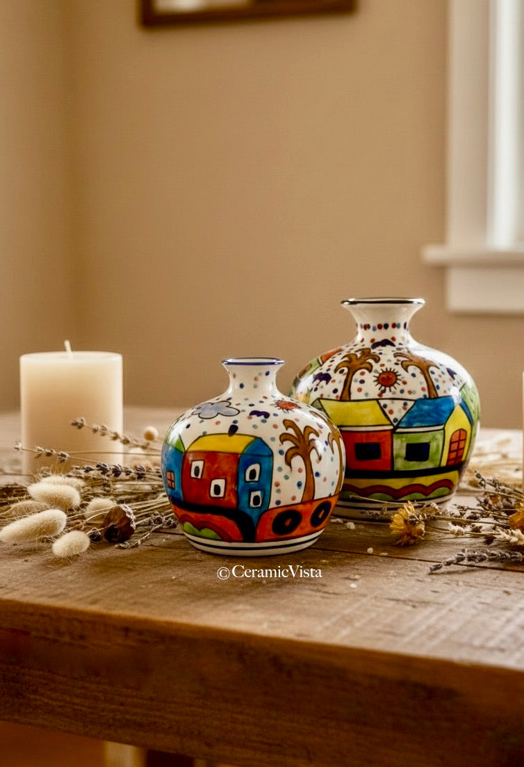 Hand-Painted Colourful Vase Duo Set | CeramicVista