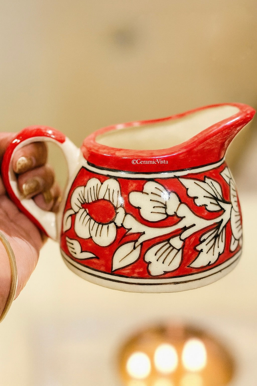 Handpainted Floral Pourer | Red and Blue