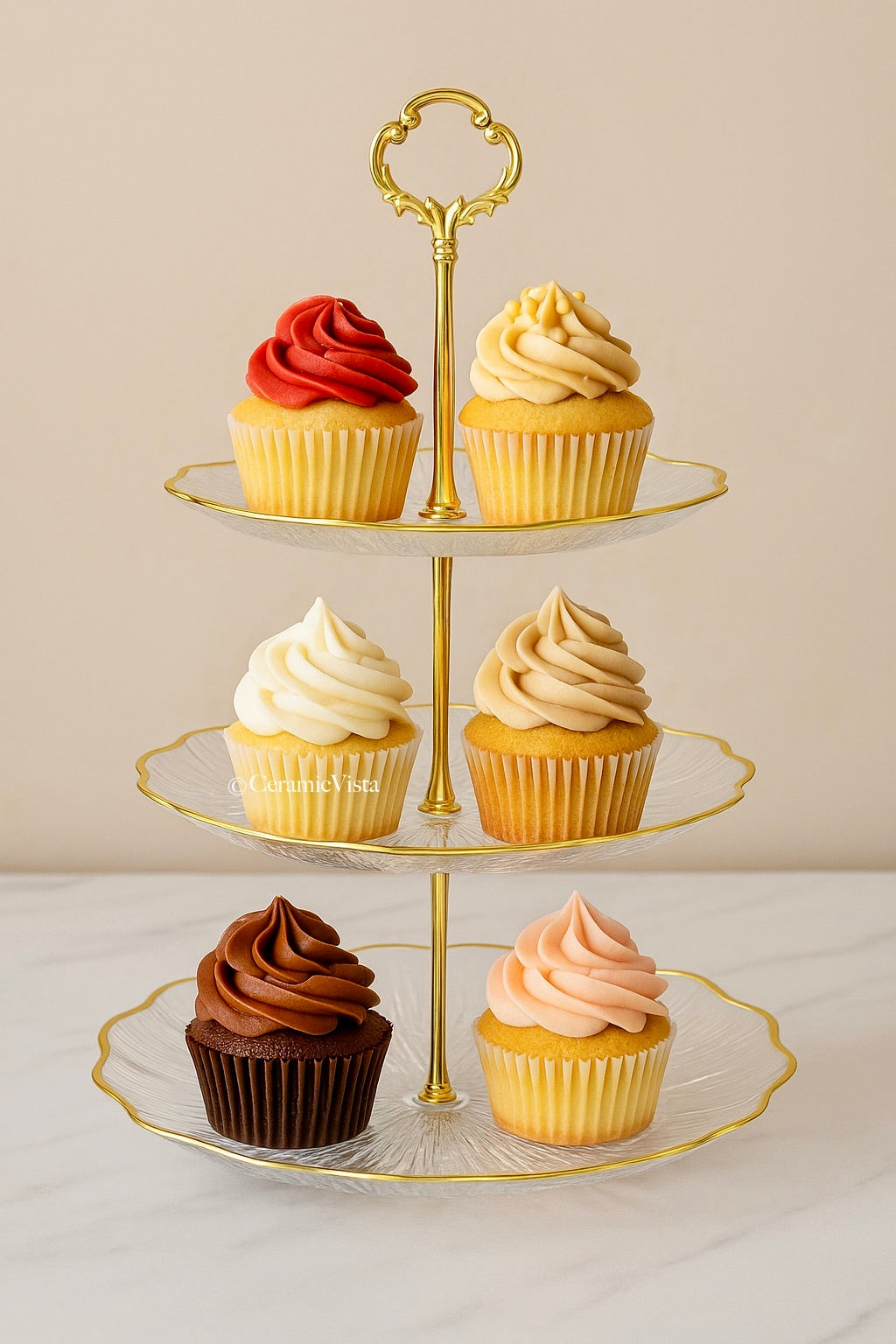 3-Tier Acrylic Serving Stand with Gold Detailing for Cakes, Cupcakes, Cookies & Pastries | CeramicVista