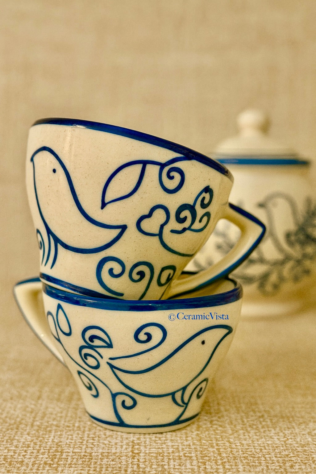 Blue Bird Hand-Painted Ceramic Mug with Handle