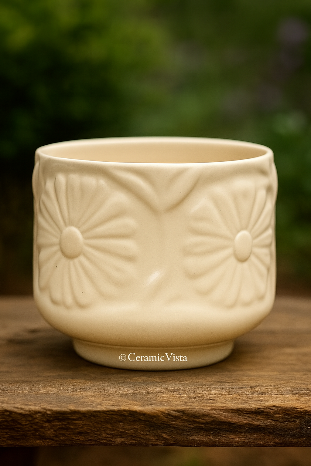 Ivory Daisy Embossed Ceramic Planter | CeramicVista